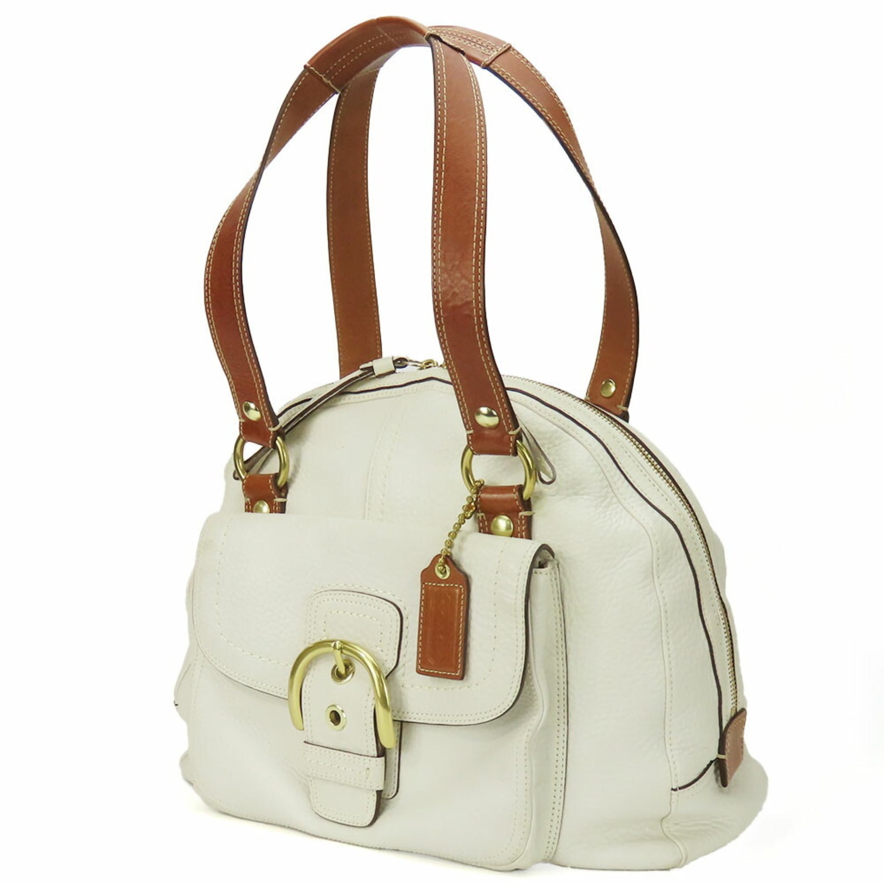 Coach Tote Bag Leather White Brown