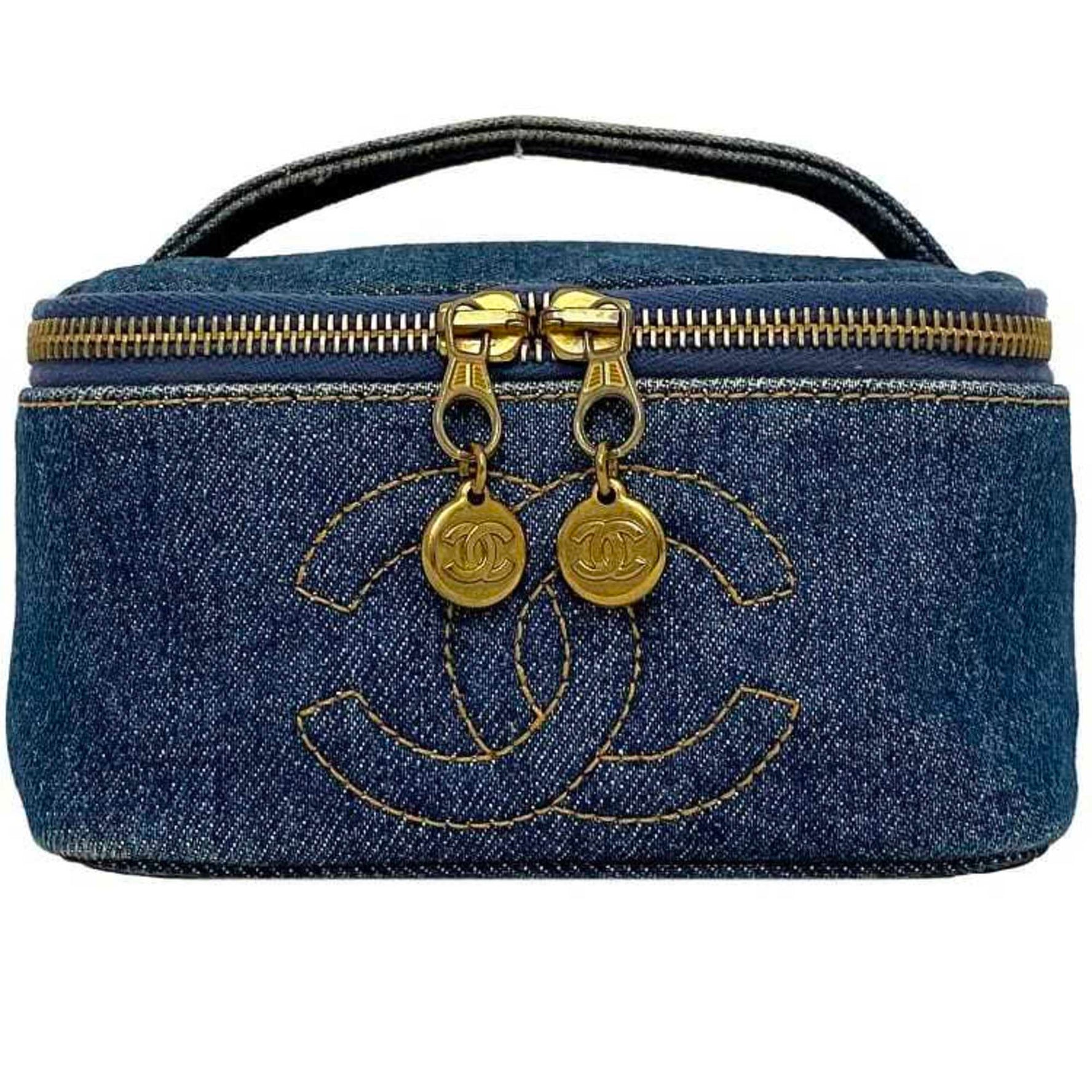 Chanel Handbag Vanity Cocomark Canvas Leather GP Pouch Double Stitch