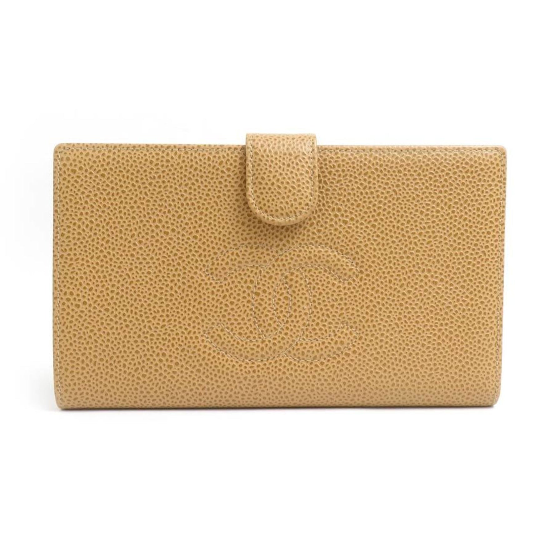 CHANEL Bi-fold Wallet Coco Mark Caviar Skin Leather Gold
