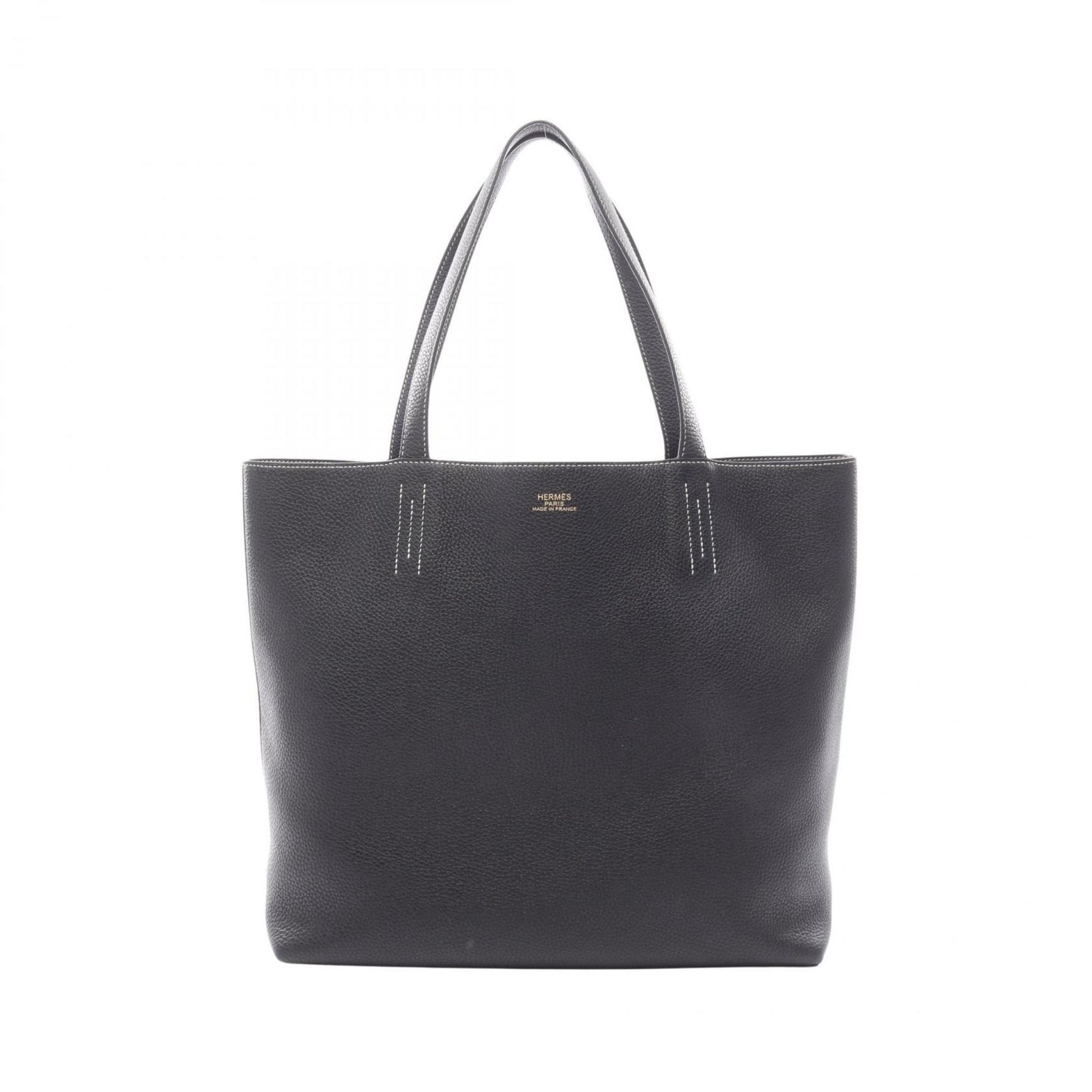 Hermes Hermès Double Sens 45 Bleu Nuit Tote Bag in Taurillon Clemence Leather, Black and Navy