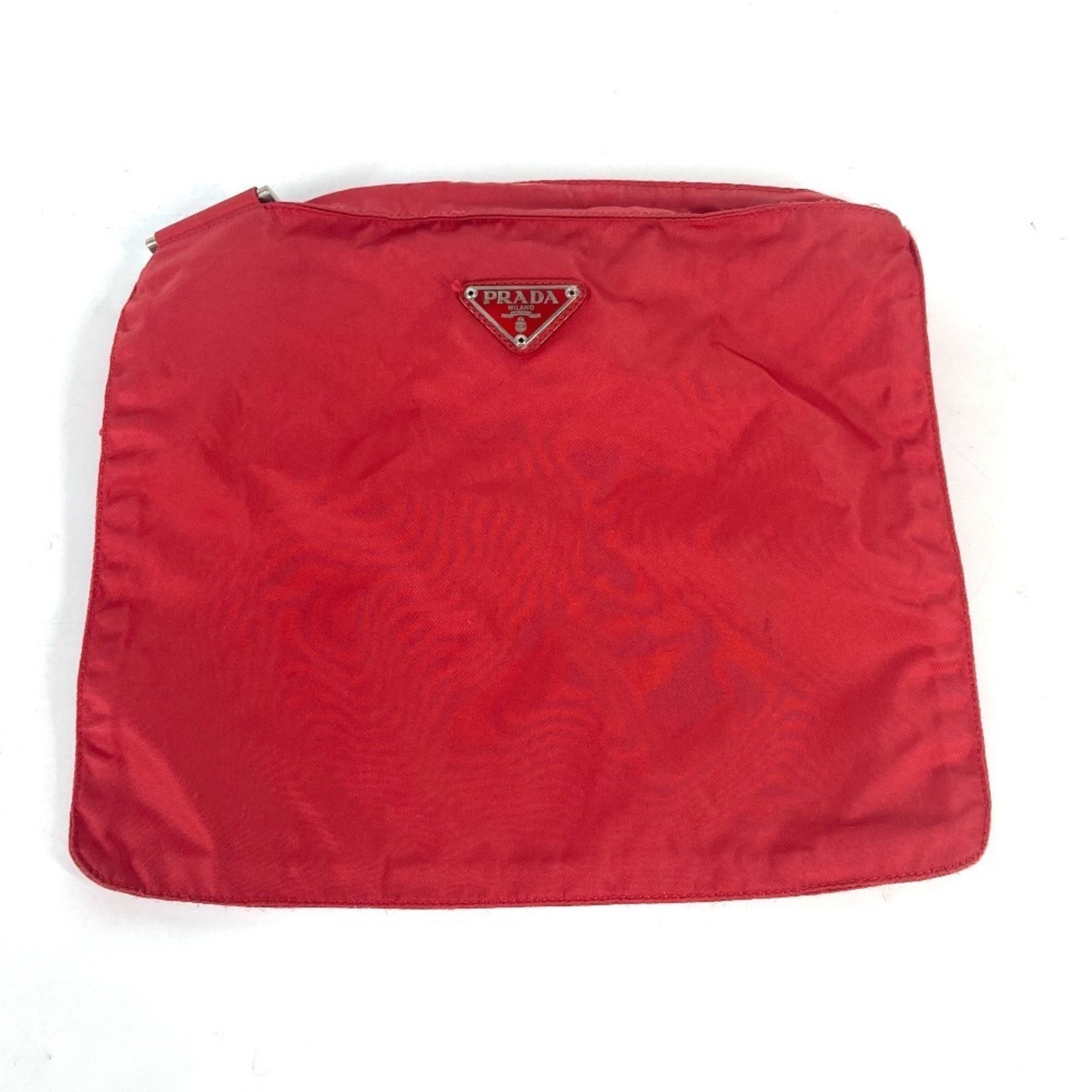 PRADA Crossbody Bag Triangle Logo Plate Pochette Shoulder Nylon Men's Red