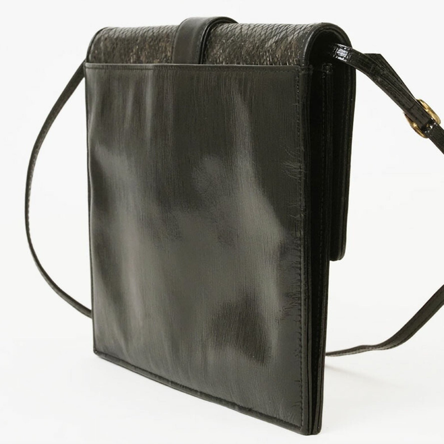 FENDI Pochette Shoulder Bag Black Gold Patent Leather