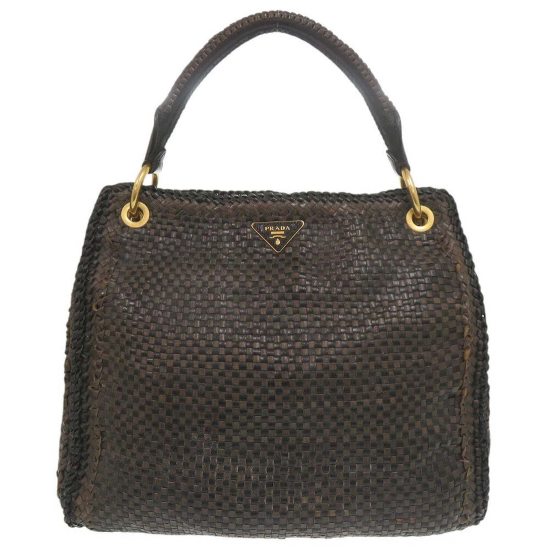 Prada Madras BR4801 Leather Brown/Black Bag Handbag 1229PRADA