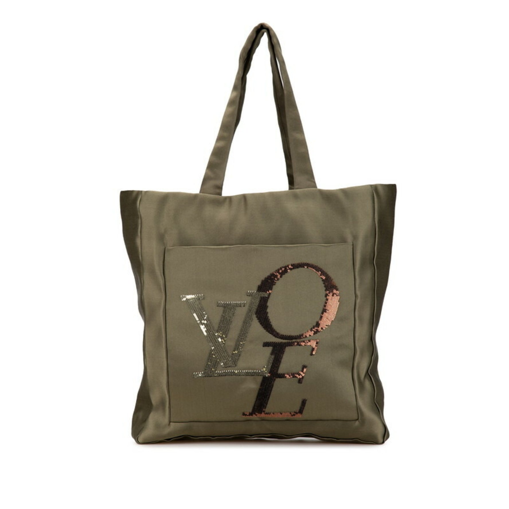 Louis Vuitton That's Love MM Handbag Tote Bag Khaki Green Satin