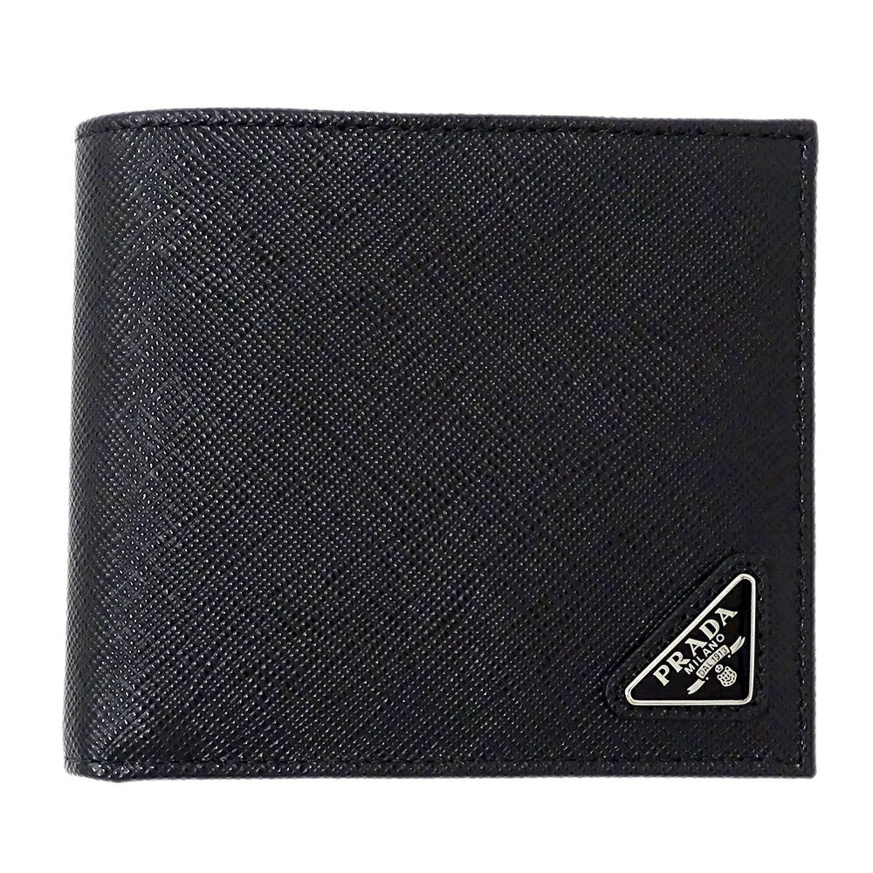 Prada Men's Bifold Wallet with Card Case and Bill Compartment, Saffiano Leather, Black, 2MO513, Compact Mini