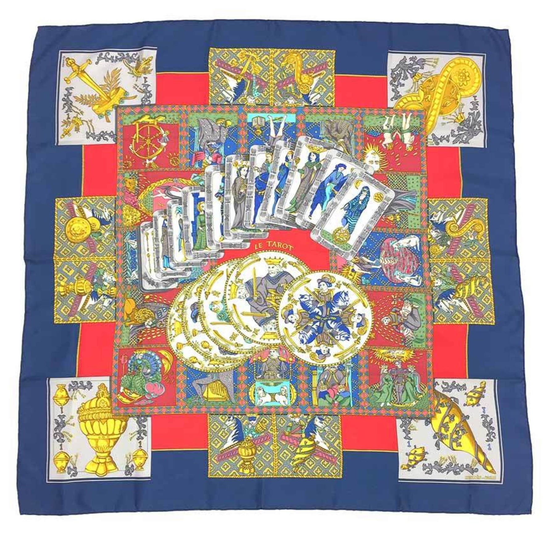 HERMES Scarf Muffler Carre 90 LE TAROT Tarot Cards Silk Blue