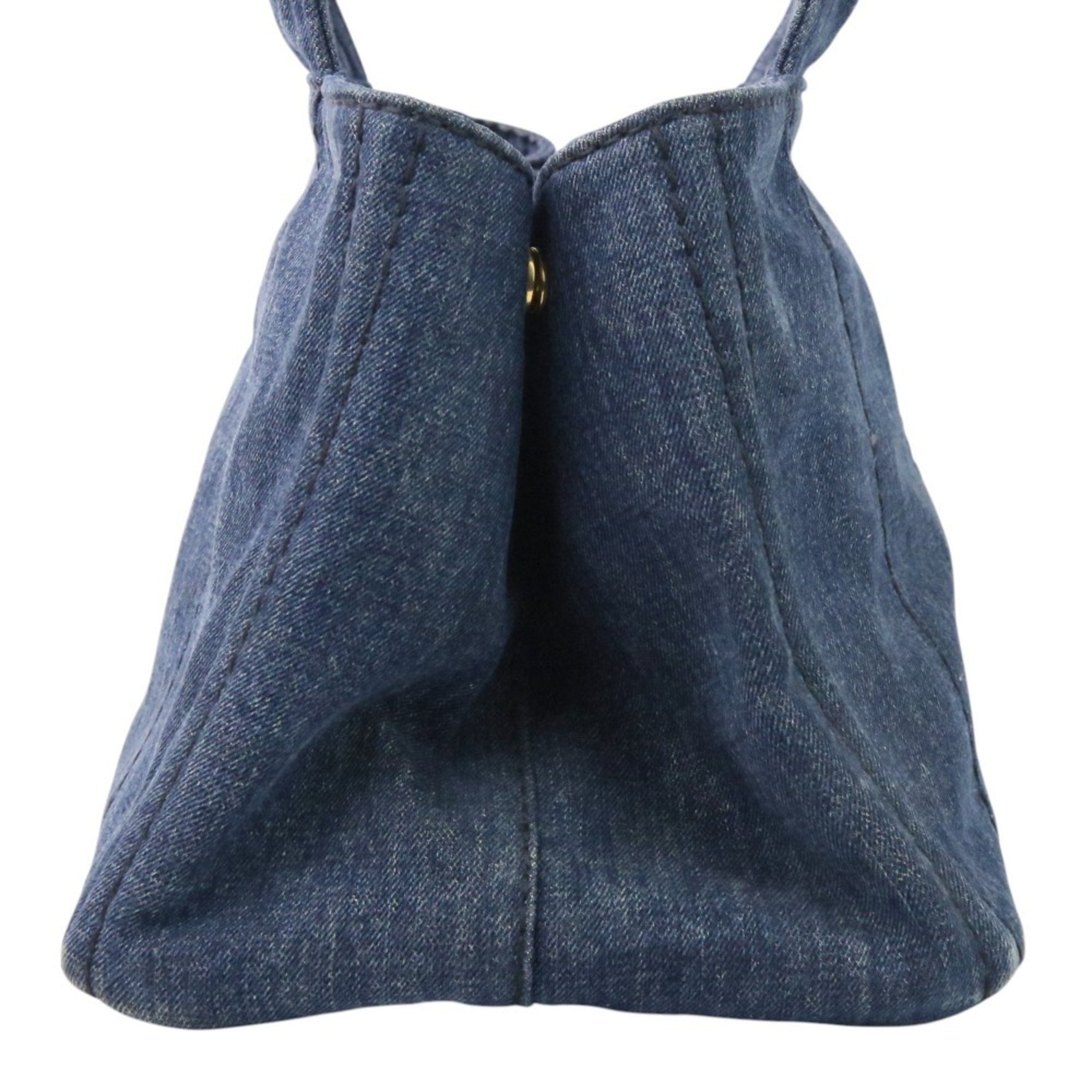 PRADA Canapa Triangle Logo Plate Denim Tote Bag Indigo Women's