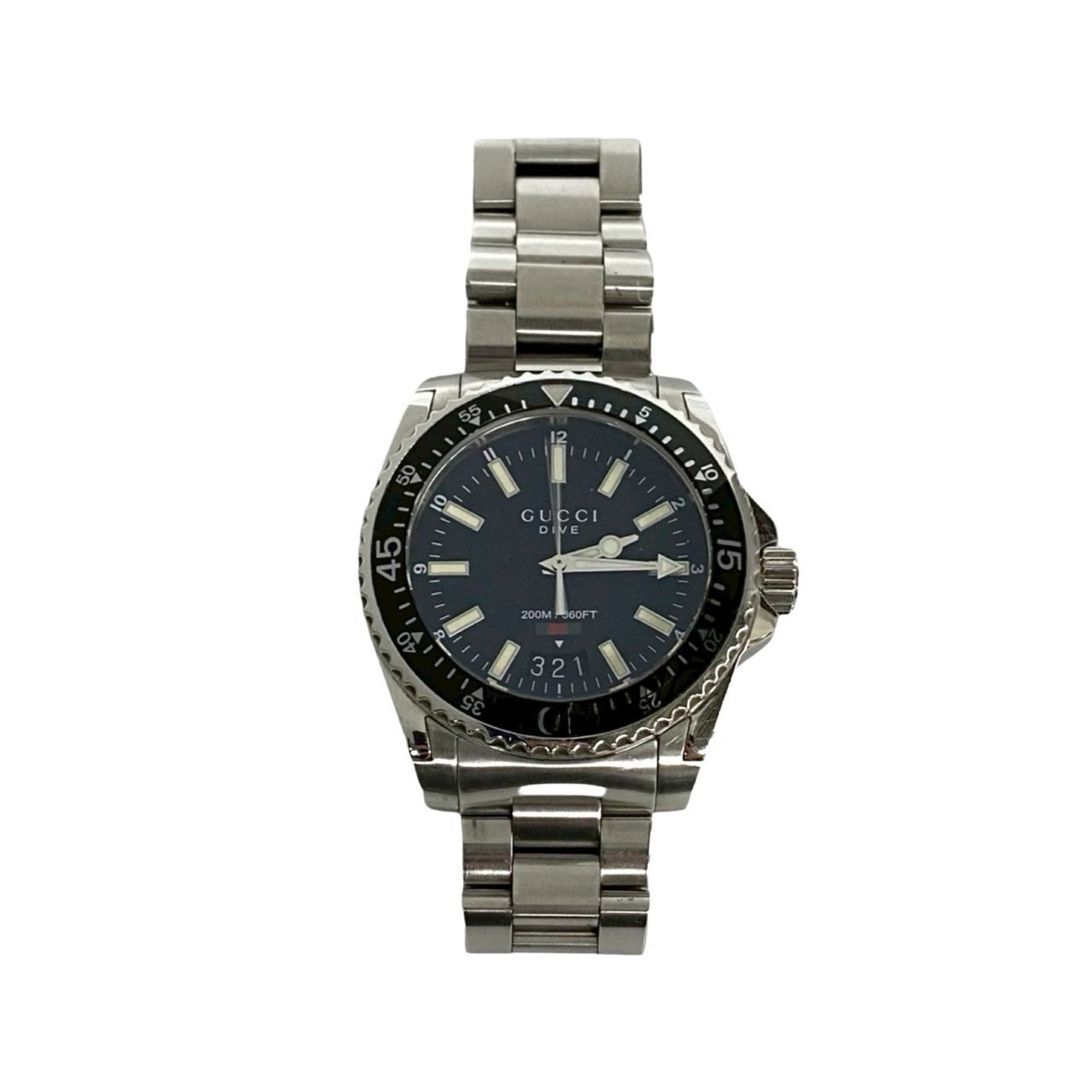 GUCCI Dive Stainless Steel Quartz Watch, Accessory, Silver/Black