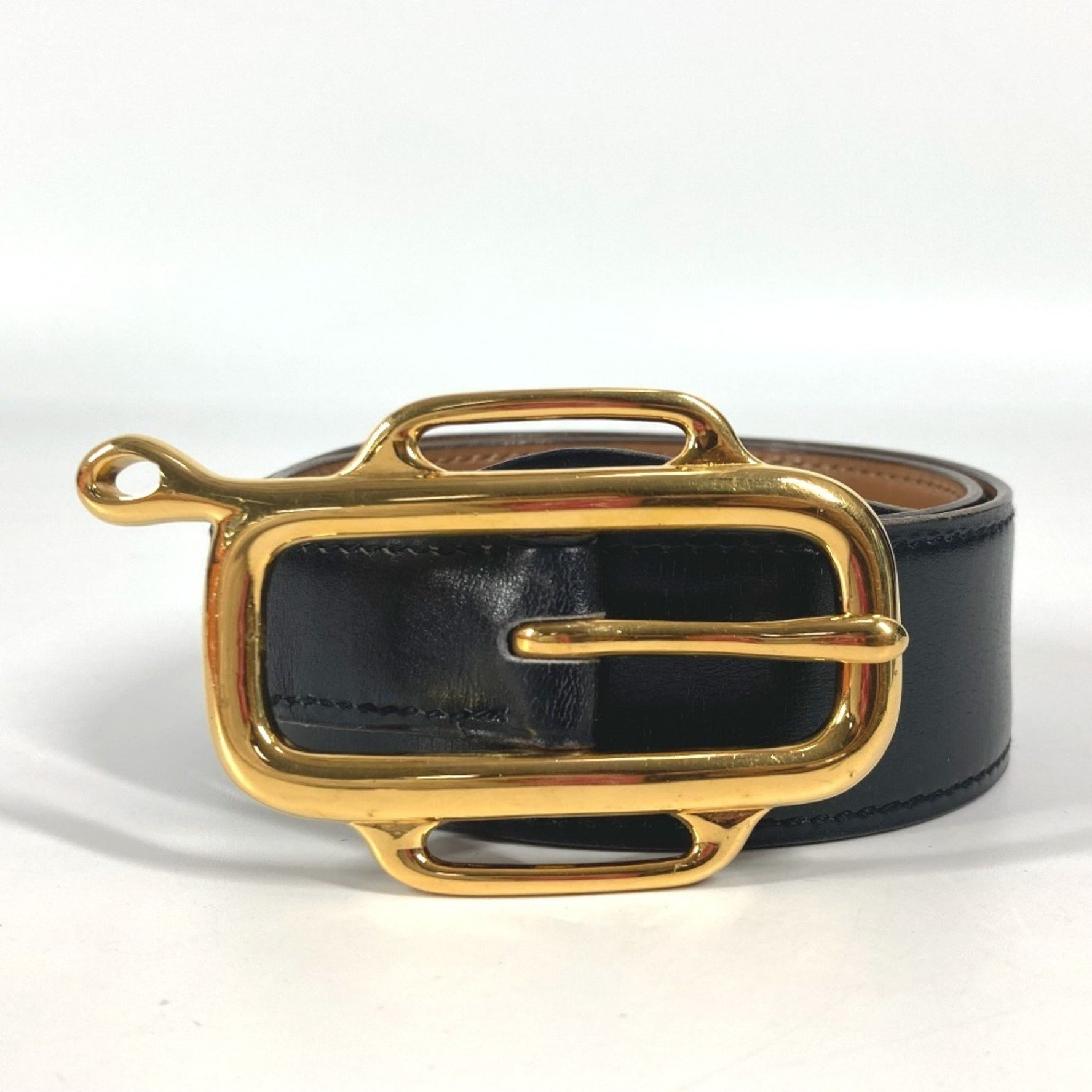 HERMES Vintage Logo Belt Box Calf Black