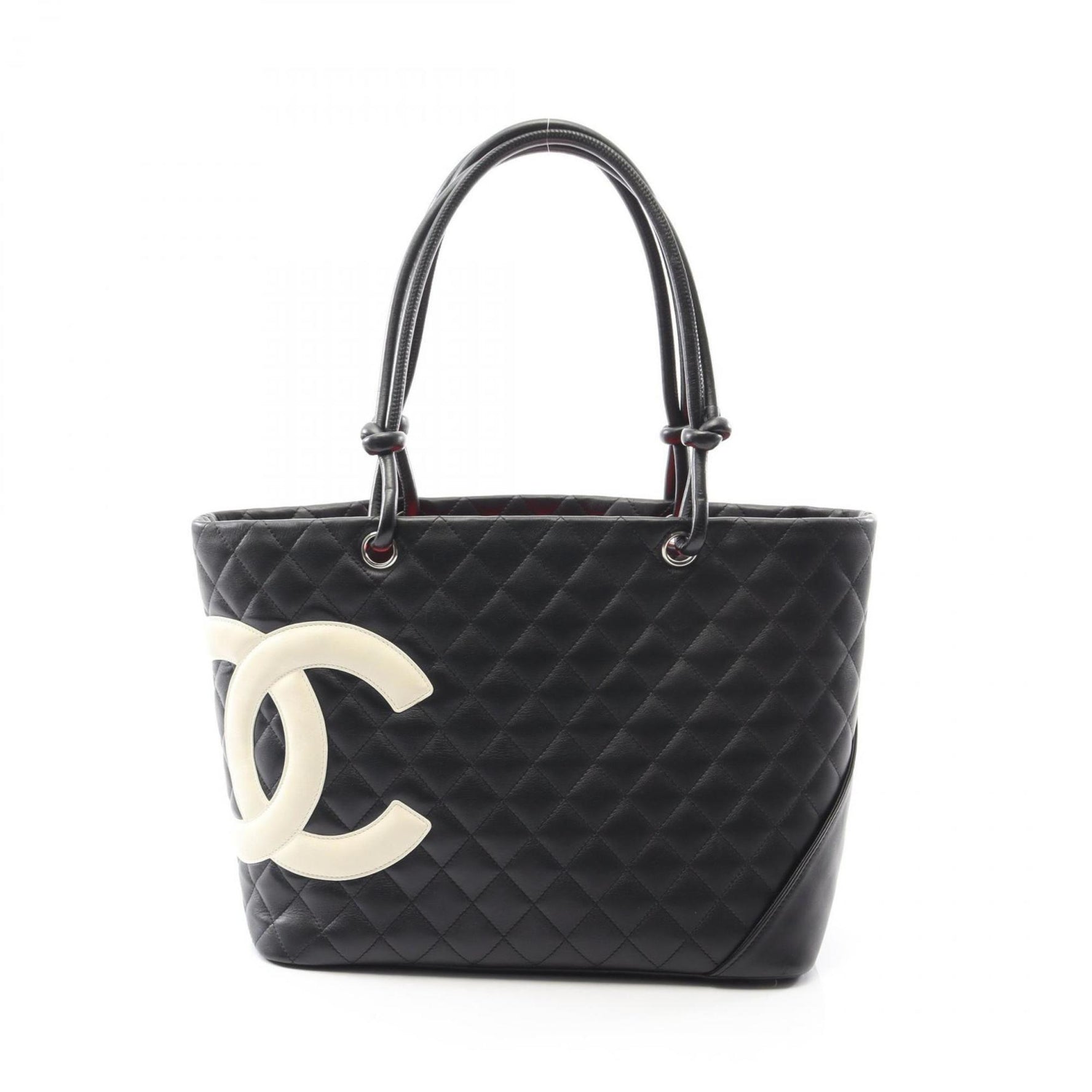 CHANEL Cambon Line Large Tote Bag, Lambskin Leather, Black and White
