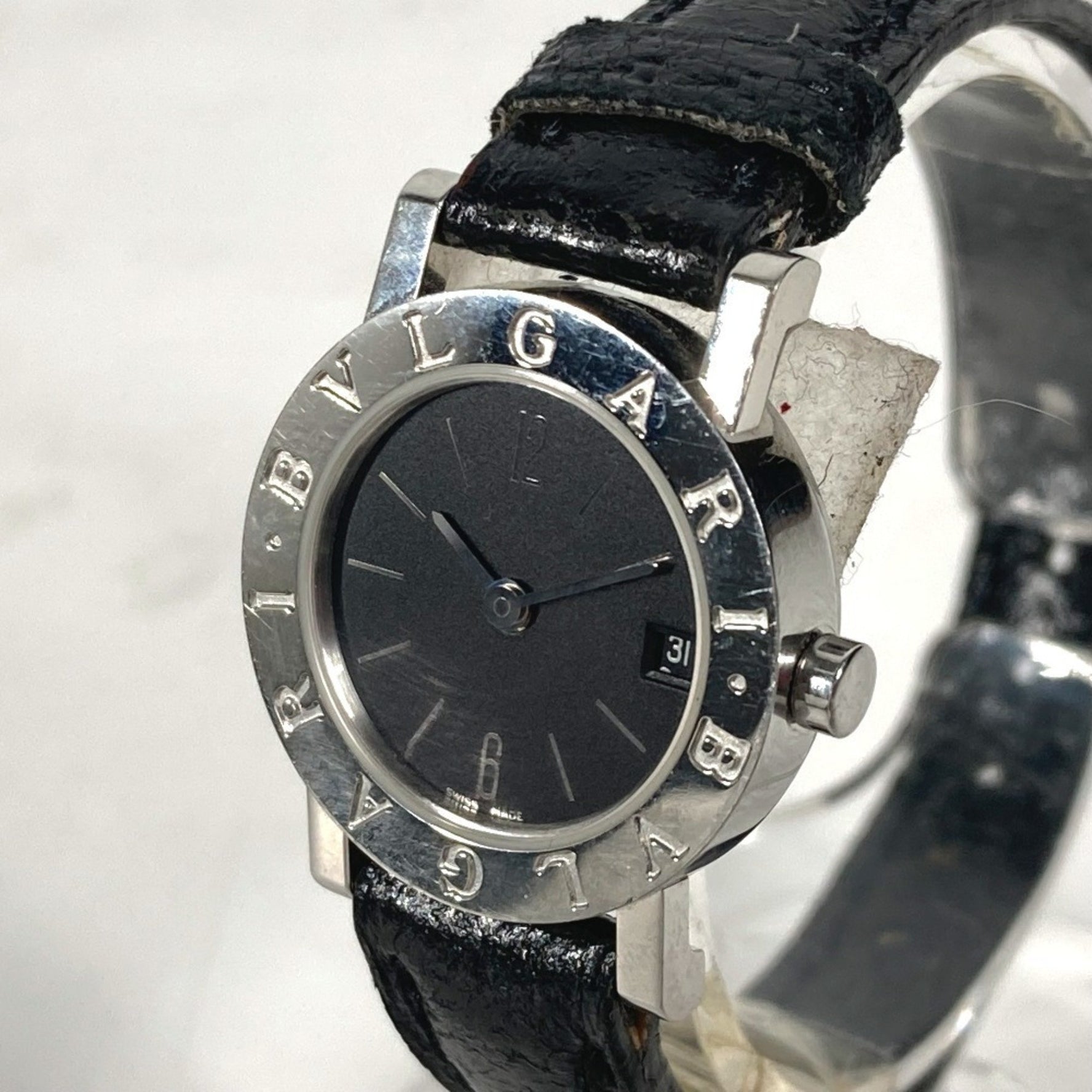 BVLGARI Logo Watch SS Leather Black
