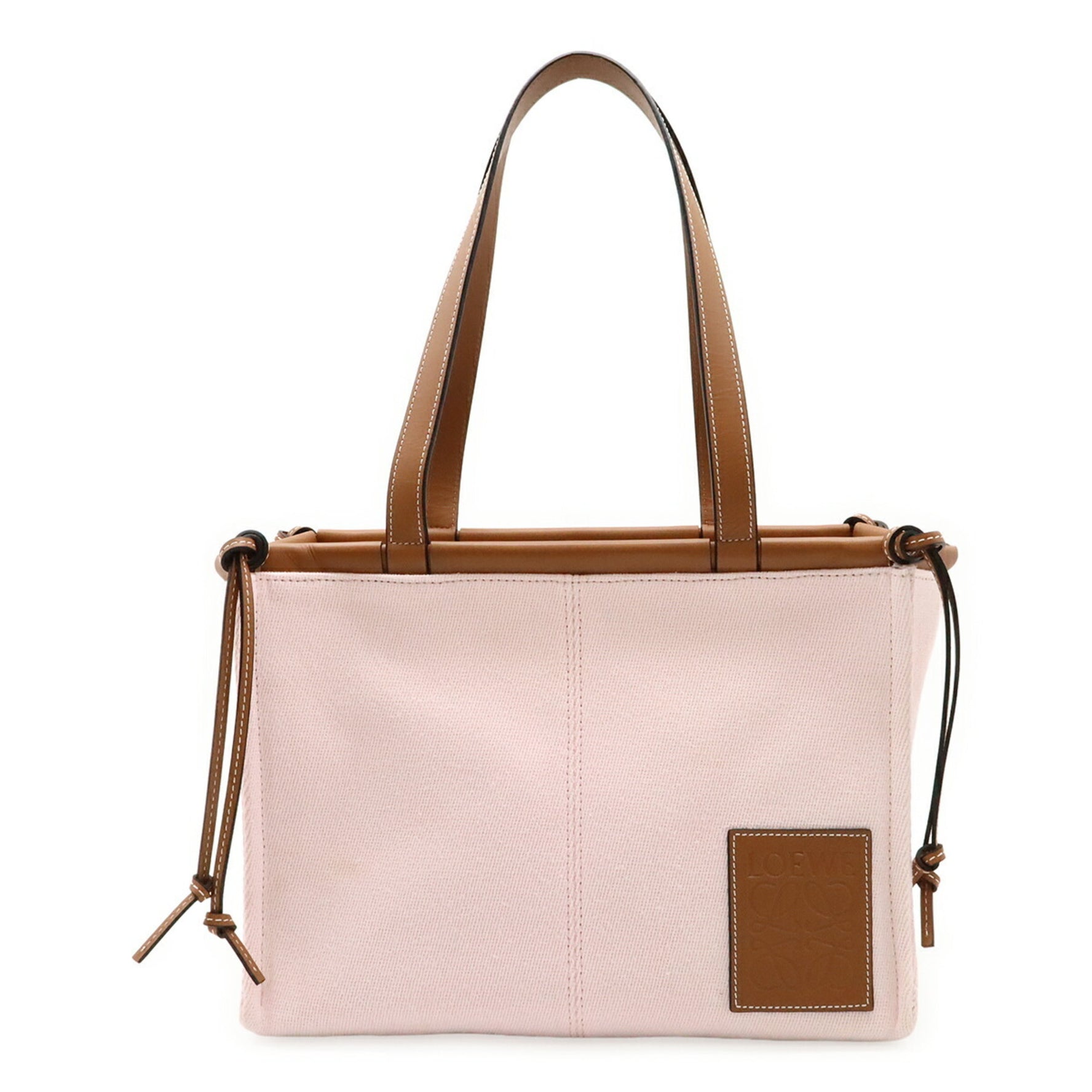 LOEWE Cushion Tote Small Tote/Shoulder Bag, Canvas and Leather, Light Pink Brown
