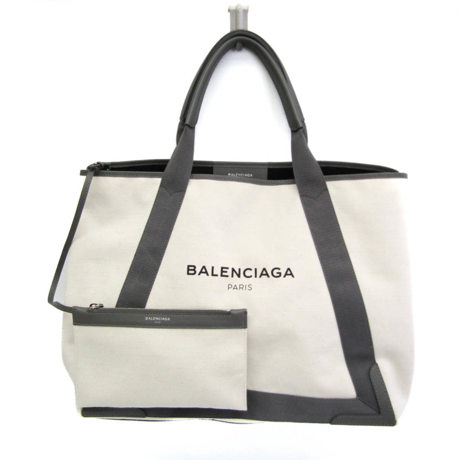 Balenciaga Navy Cabas M Canvas,Leather Tote Bag Cream,Gray