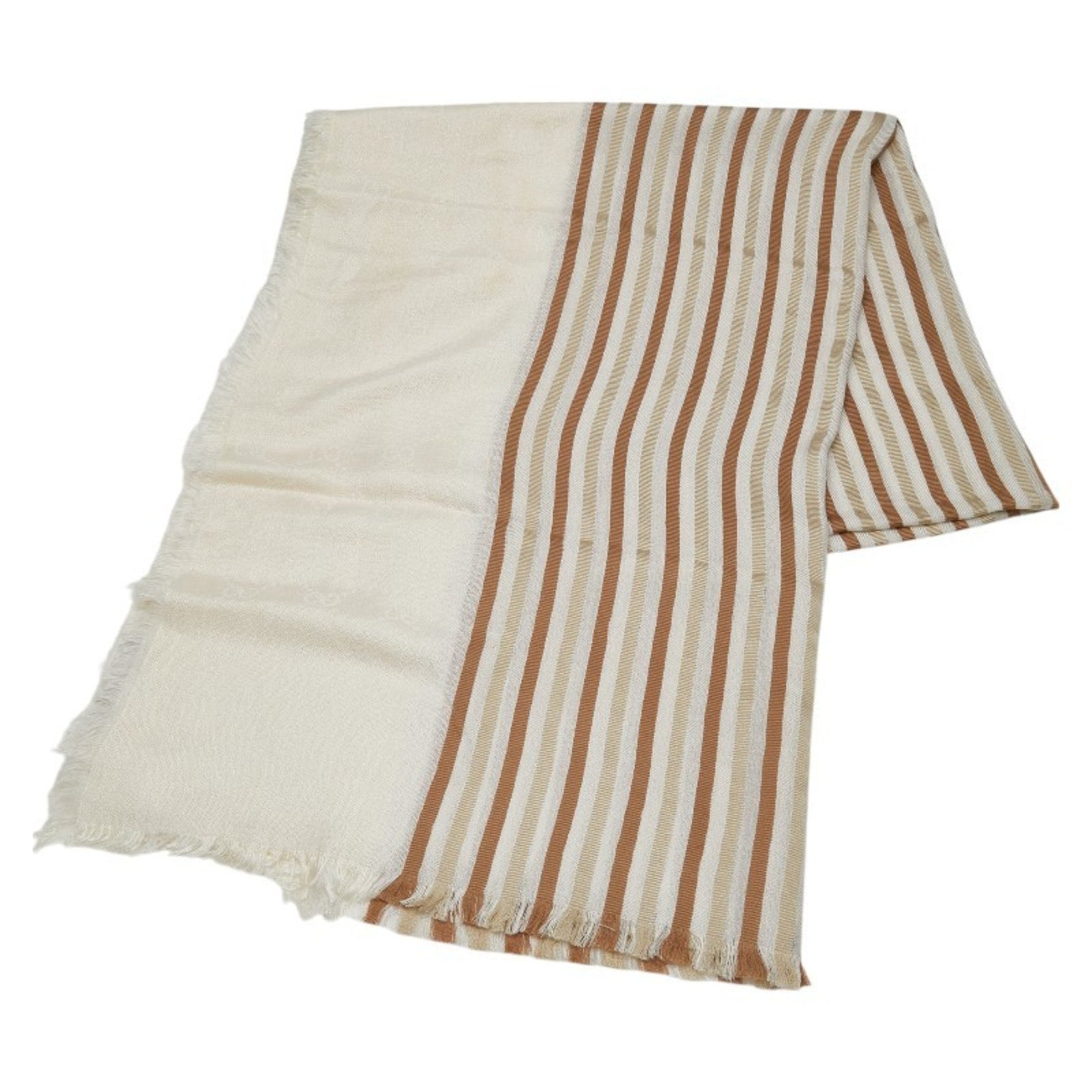 Gucci GG Stripe Scarf Large Stole Beige Brown Wool