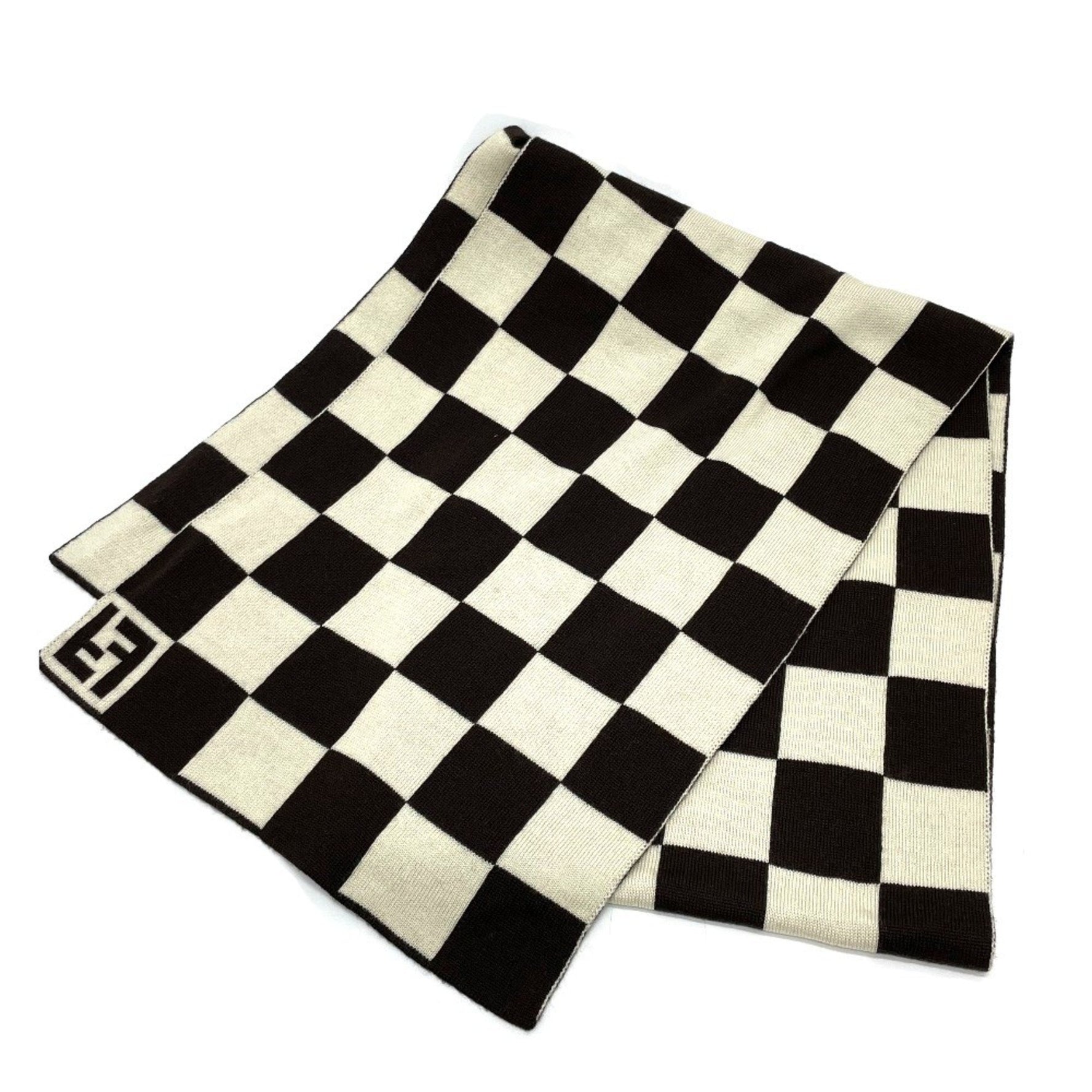 Fendi FF logo Gingham check Scarf x White