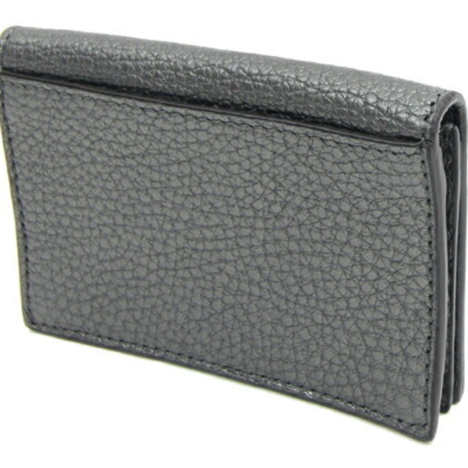 FENDI Business Card Case Metallic Dark Grey Leather Pass Men's