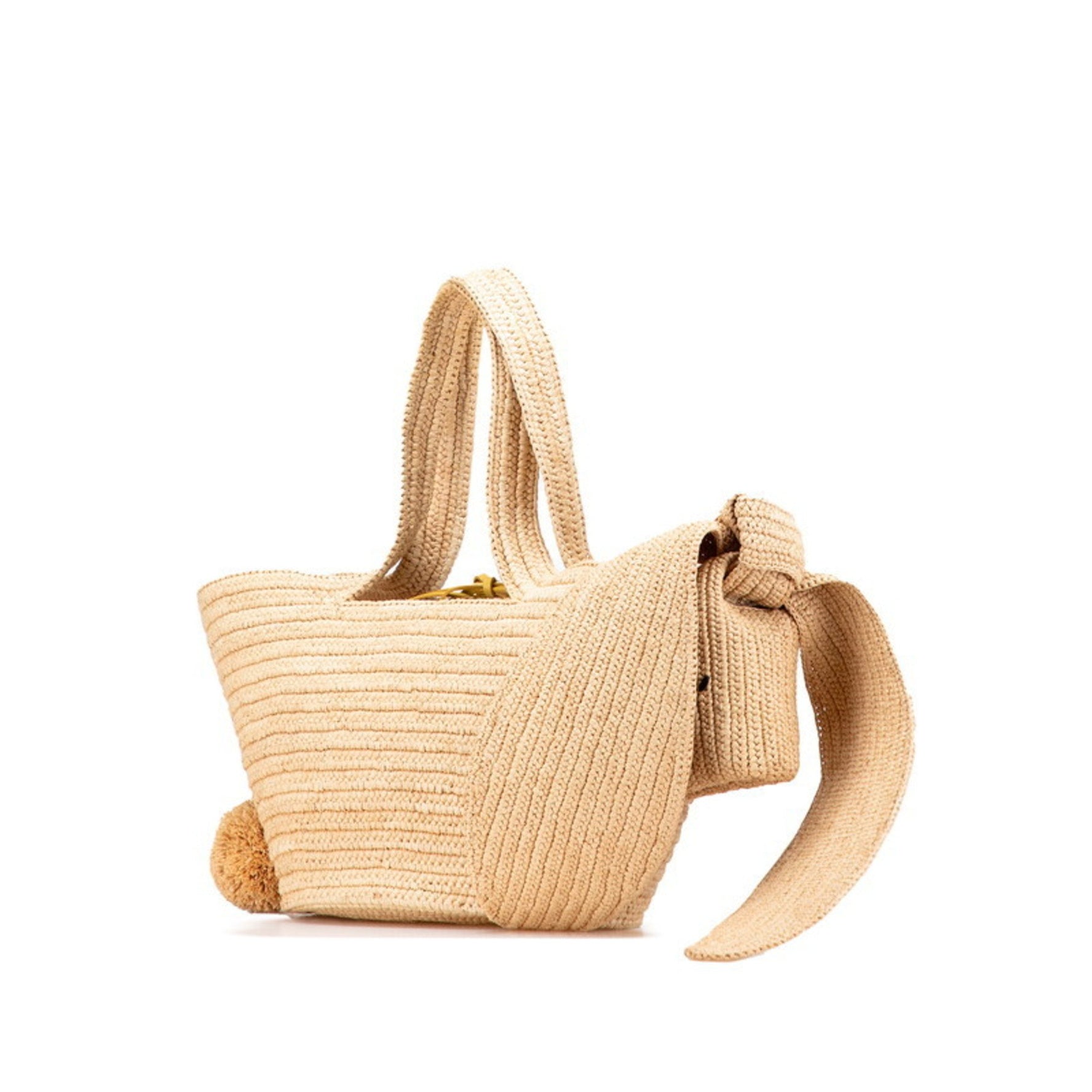 Loewe Bunny Basket Handbag Beige Yellow Raffia Leather