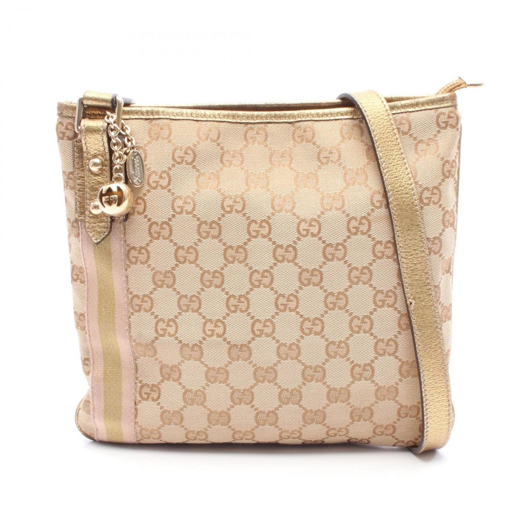 Gucci GG Canvas Shoulder Bag, and Leather, Beige/Gold