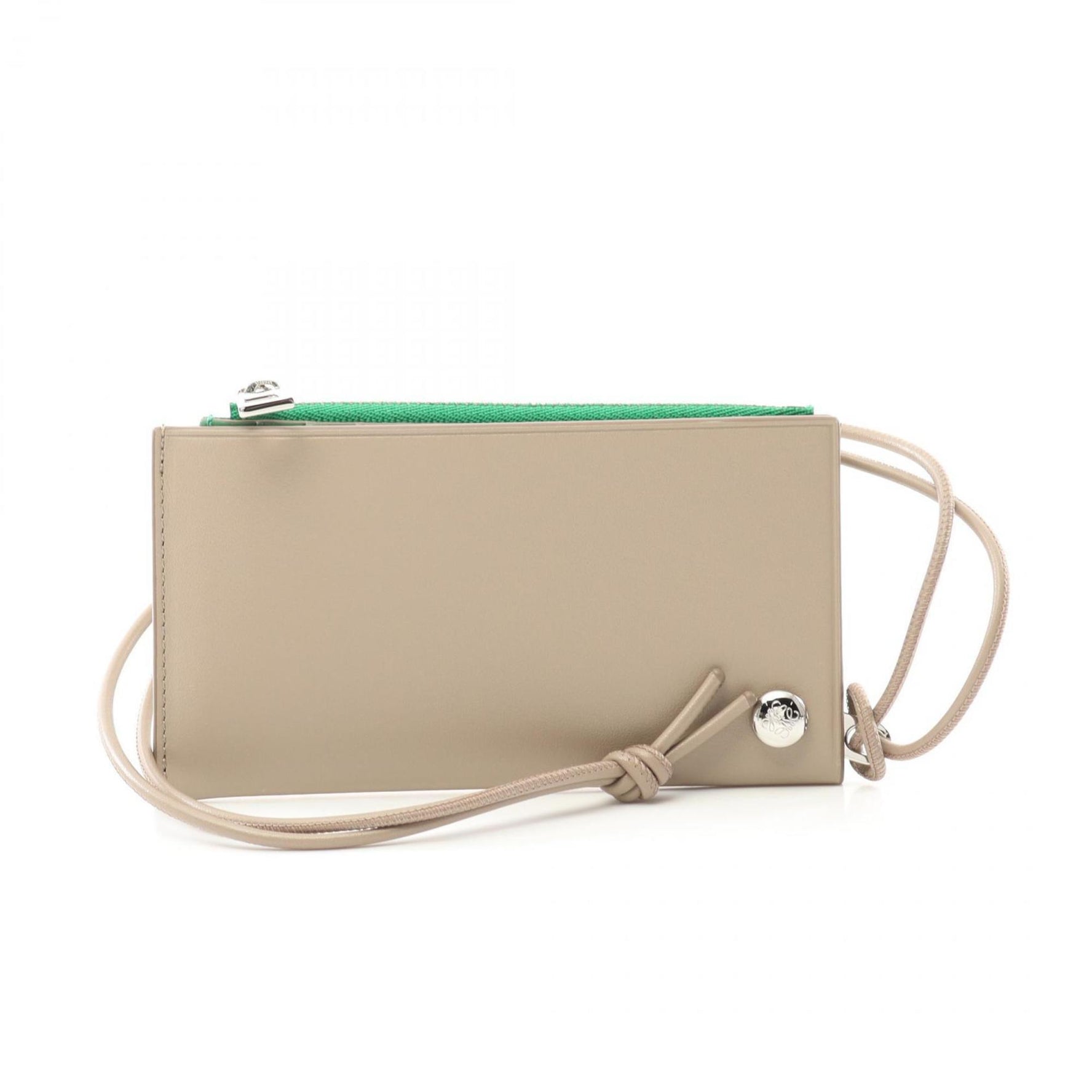LOEWE Pebble Slider Coin Card Holder Wallet/Coin Case Wallet Leather Beige Green