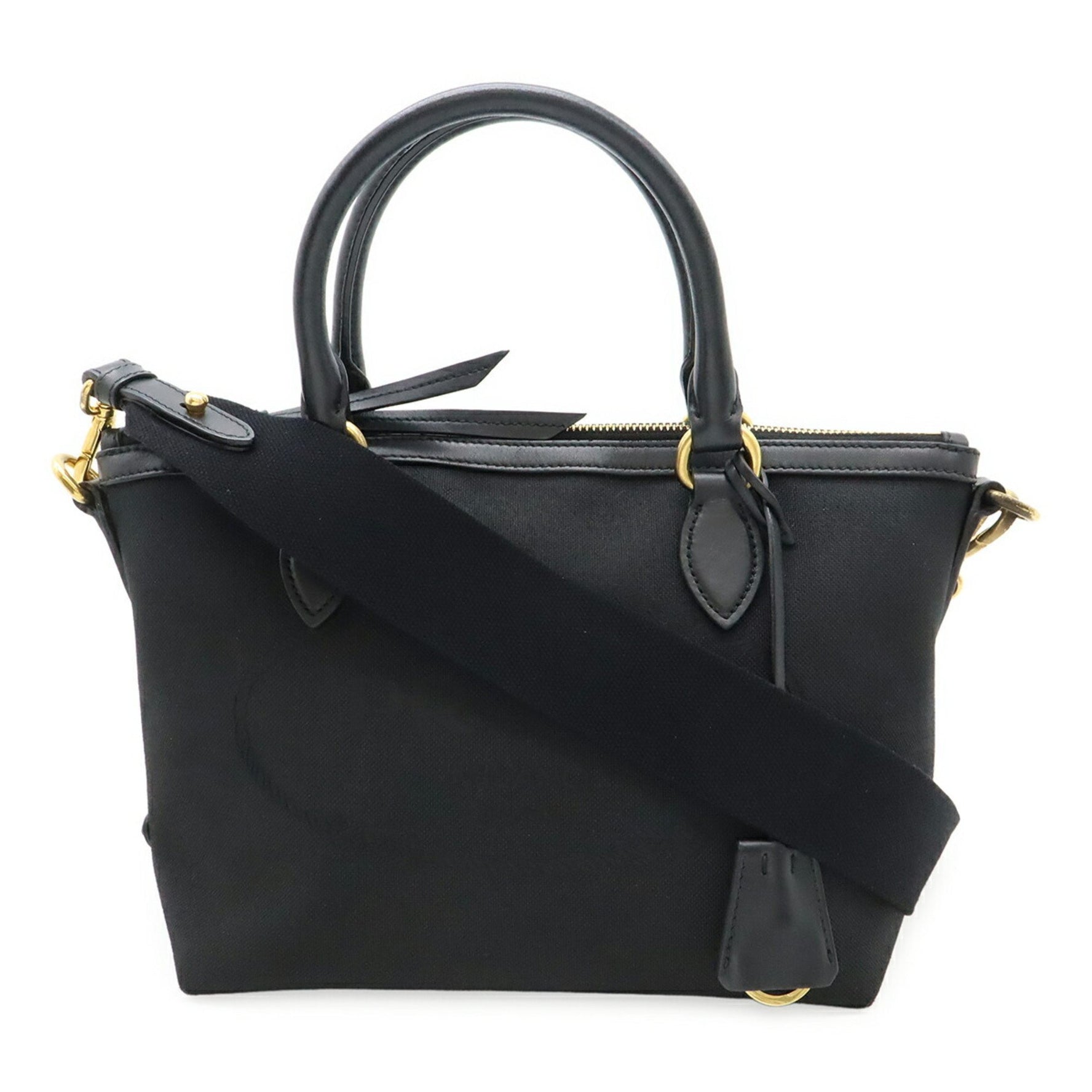 PRADA Jacquard Handbag Shoulder Bag Canvas Leather NERO Black