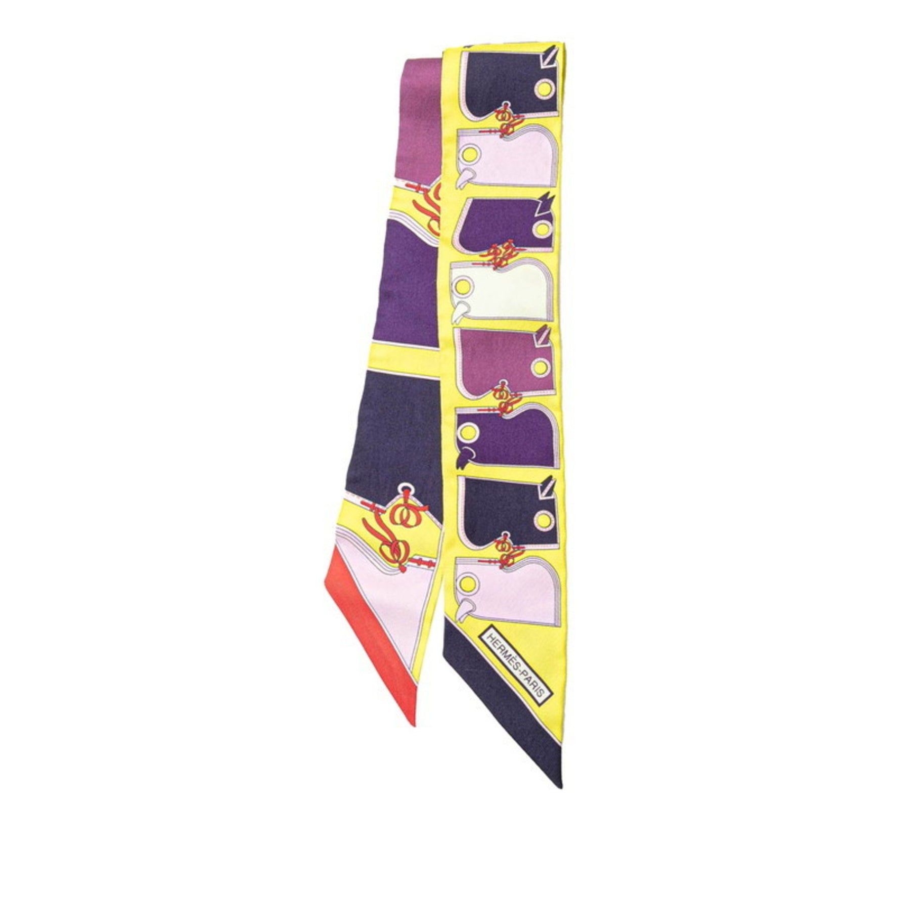 Hermes Twilly Camails Scarf Muffler Yellow Purple Multicolor Silk