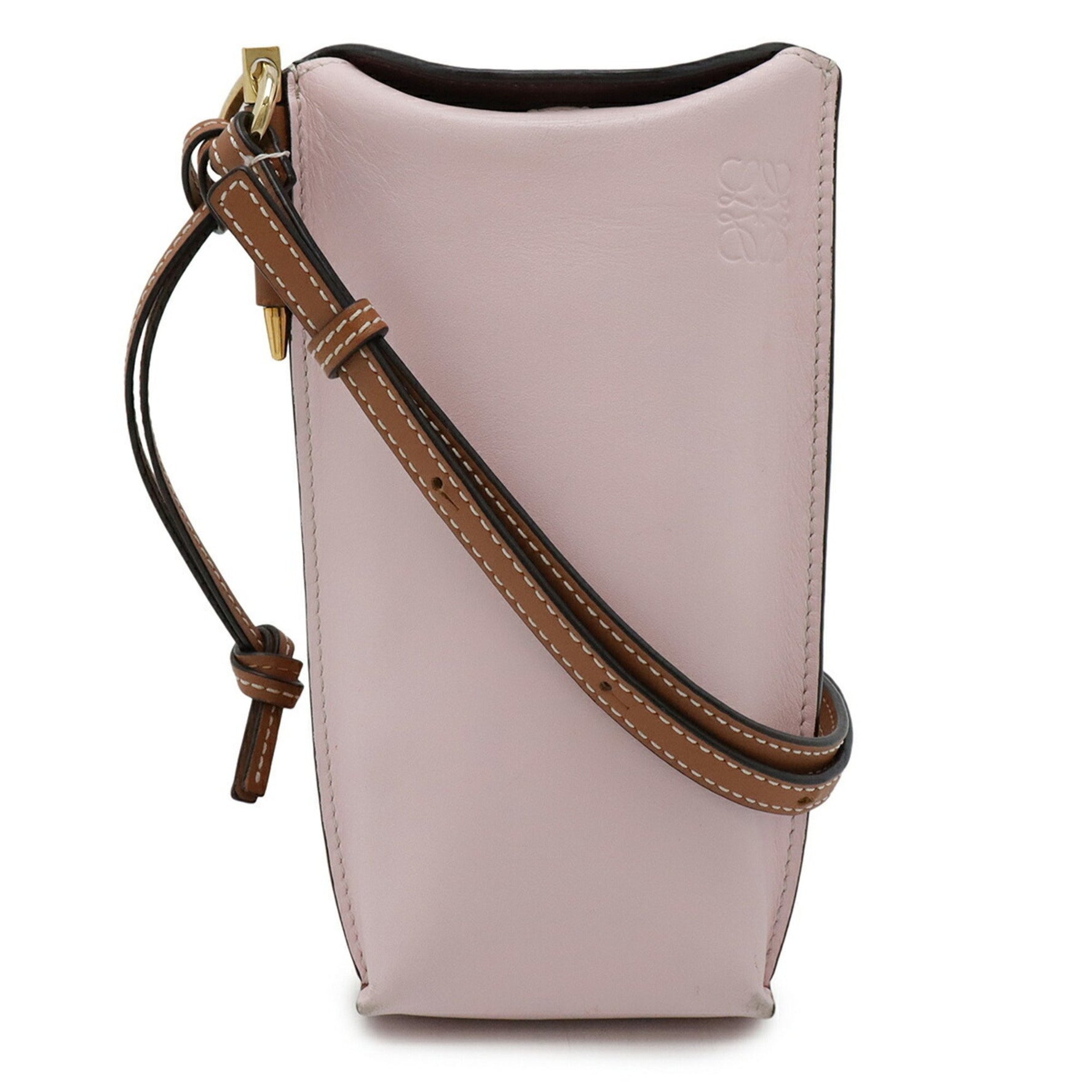 LOEWE Anagram Gate Pocket Shoulder Bag/Pouch in Soft Calfskin Leather, Light Pink and Orange