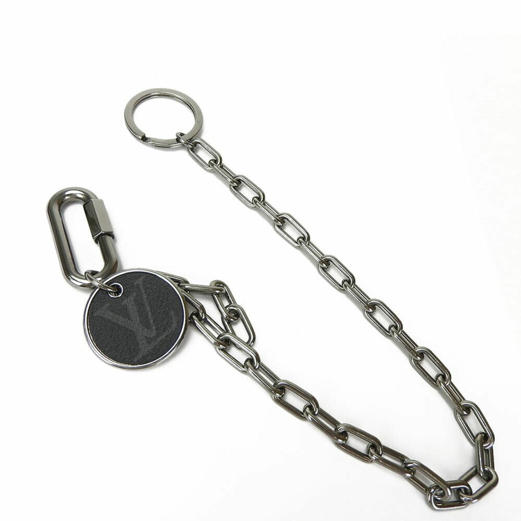 Louis Vuitton Keychain Keyring Black Gunmetal Monogram Eclipse LV Chain keyring black silver