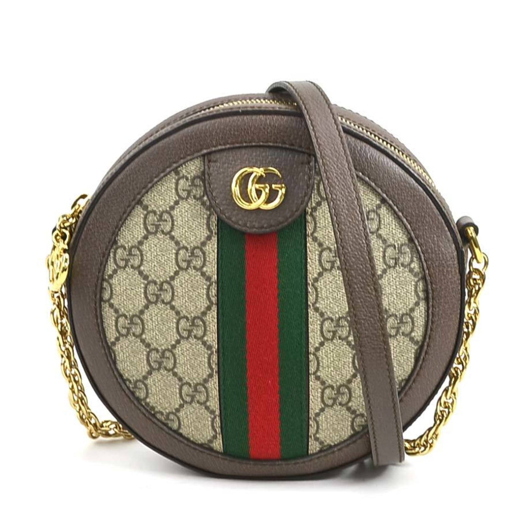 GUCCI Shoulder Bag GG Supreme Leather Beige Brown Gold