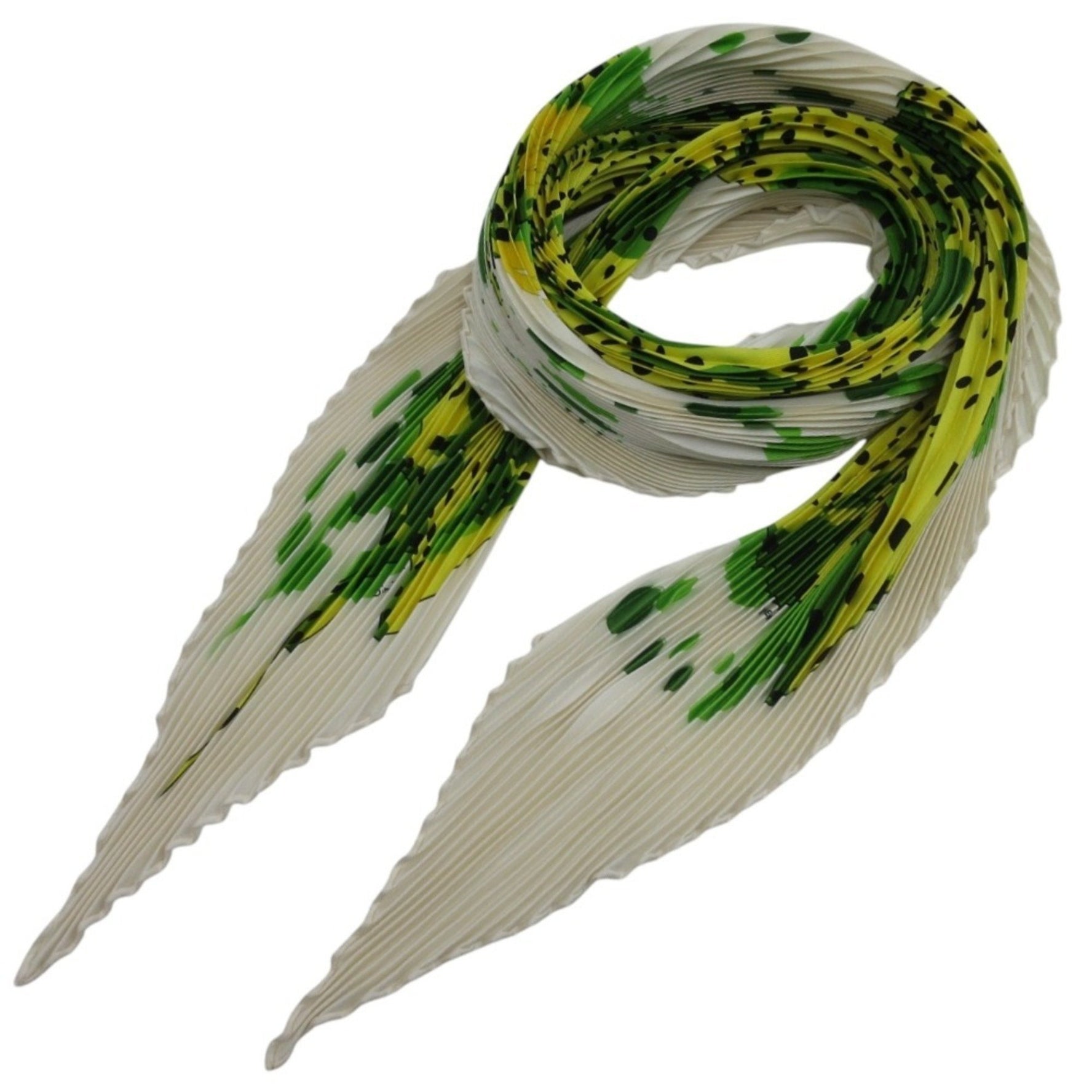 HERMES I HOLA FLAMENCA Carre Presé 100% Silk Pleated White Green