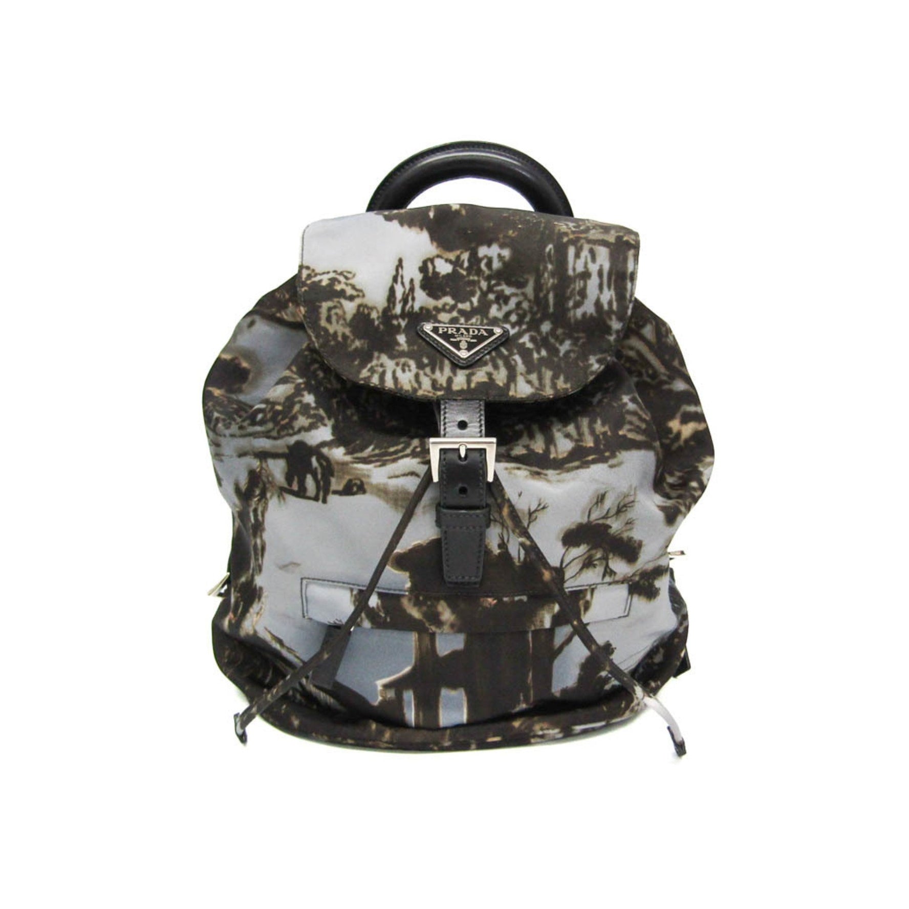 Prada Landscape Painting Nylon Backpack Gray,Khaki Brown