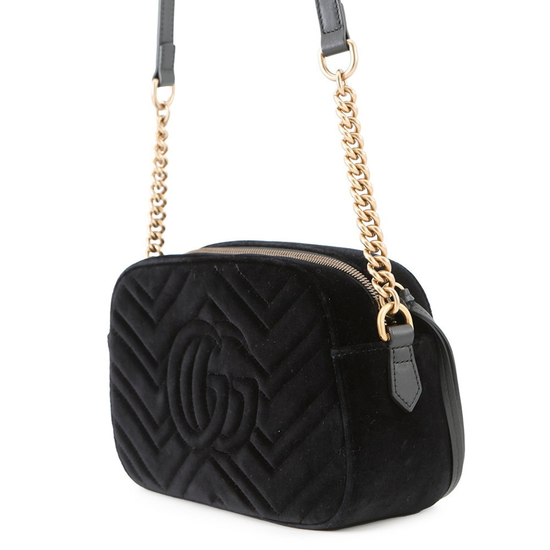 Gucci GG Marmont Bambi Velour Shoulder Bag Black