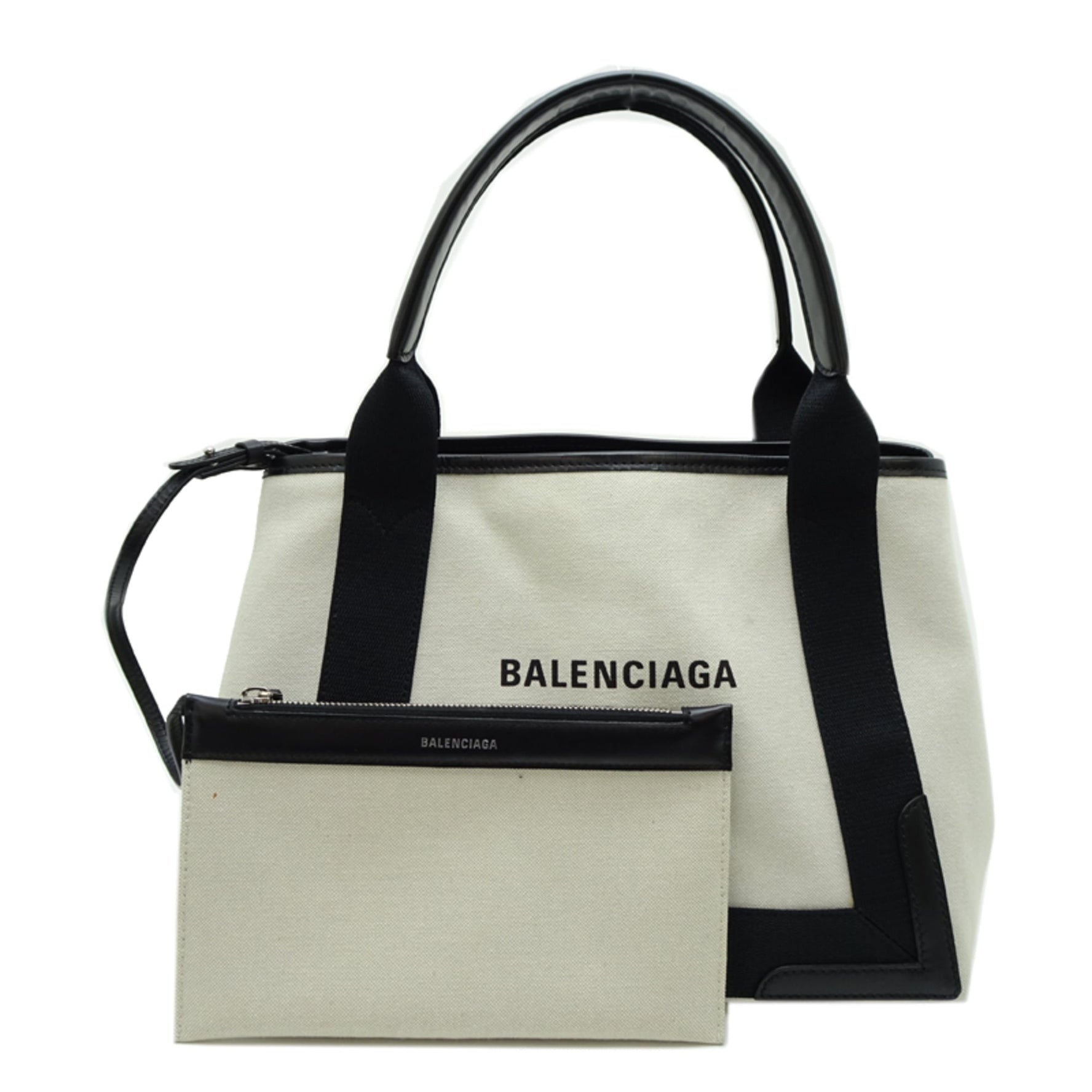Balenciaga Navy Cabas S Handbag (with pouch) White Canvas