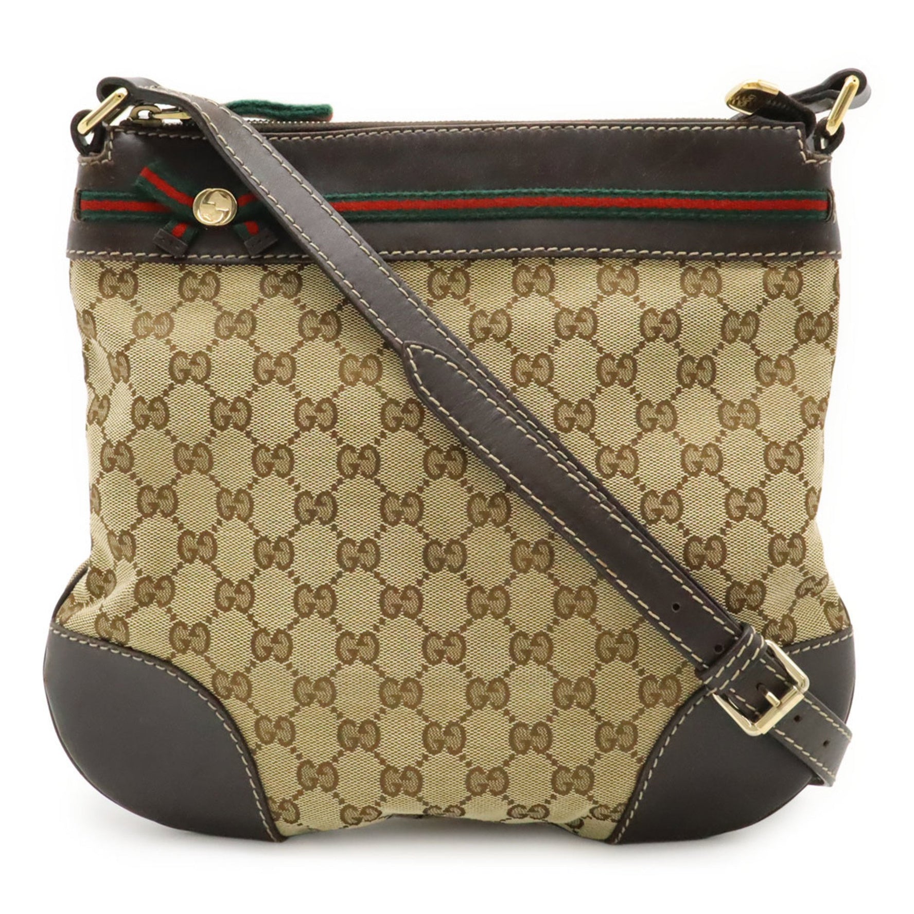 GUCCI GG Canvas Mayfair Ribbon Shoulder Bag, Khaki Beige and Dark Brown