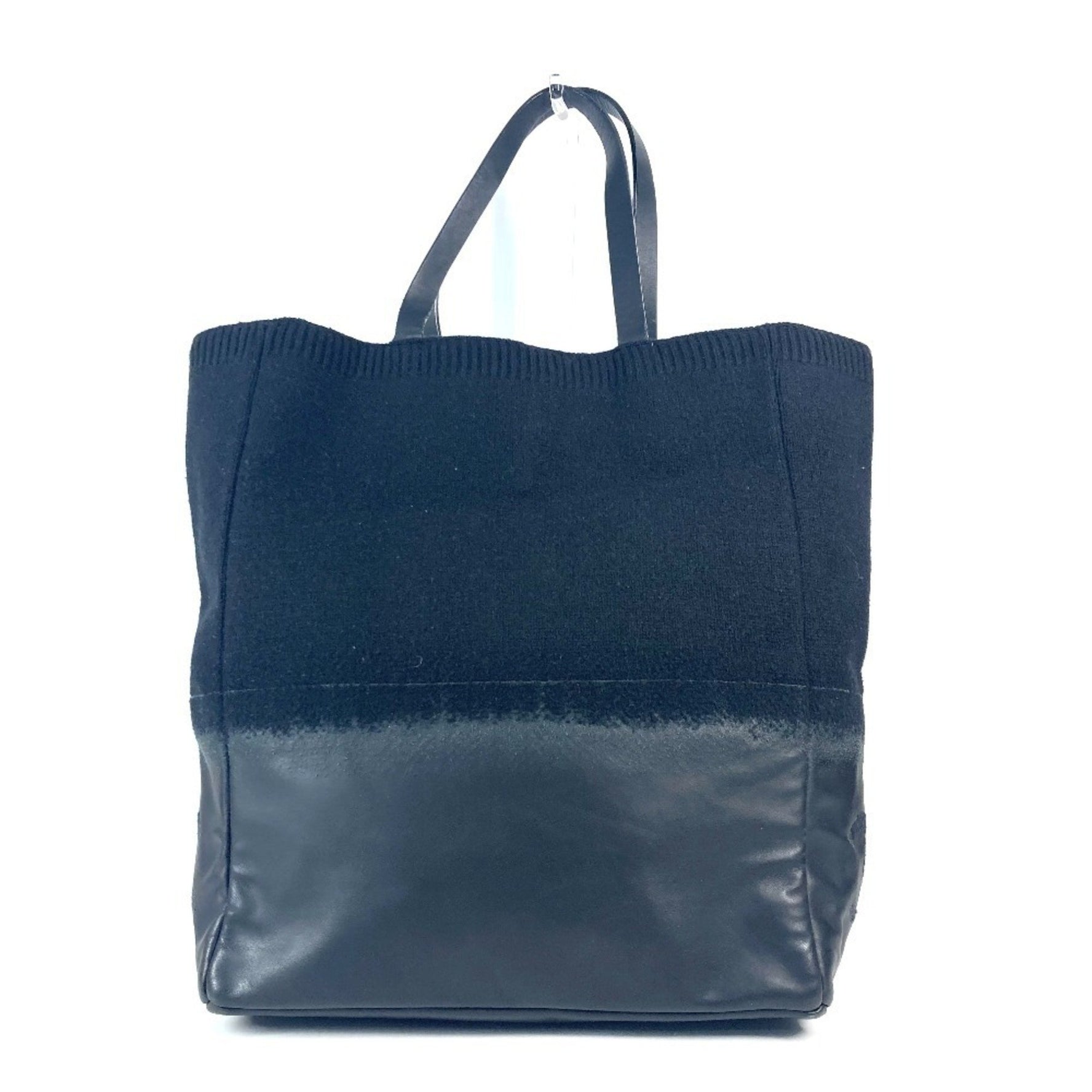 CHANEL CC Coco Mark Logo Vertical Tote Bag Shoulder Knit Leather