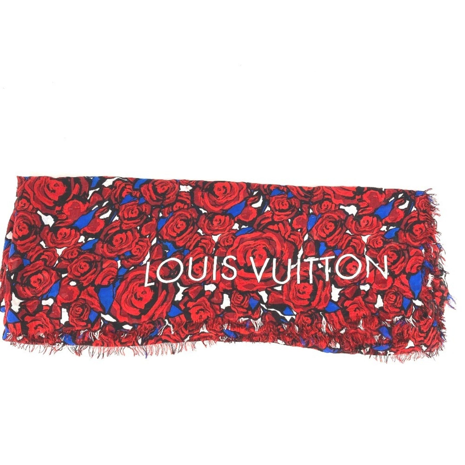 Louis Vuitton Etoile Rock'n Roses Rose Flower Stole Rayon Silk Red