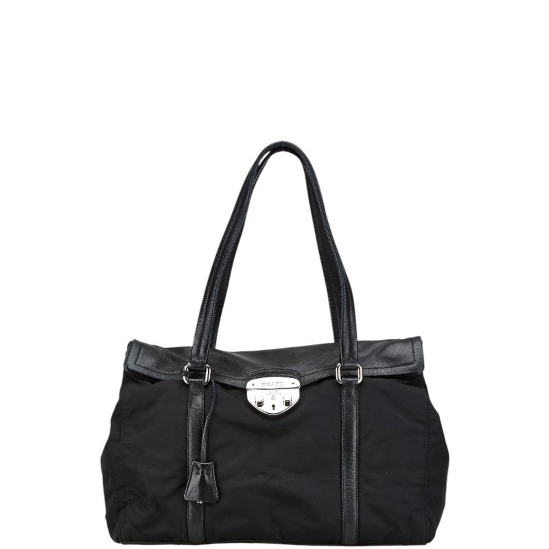 Prada Triangle Plate Tote Bag Shoulder Nylon Leather