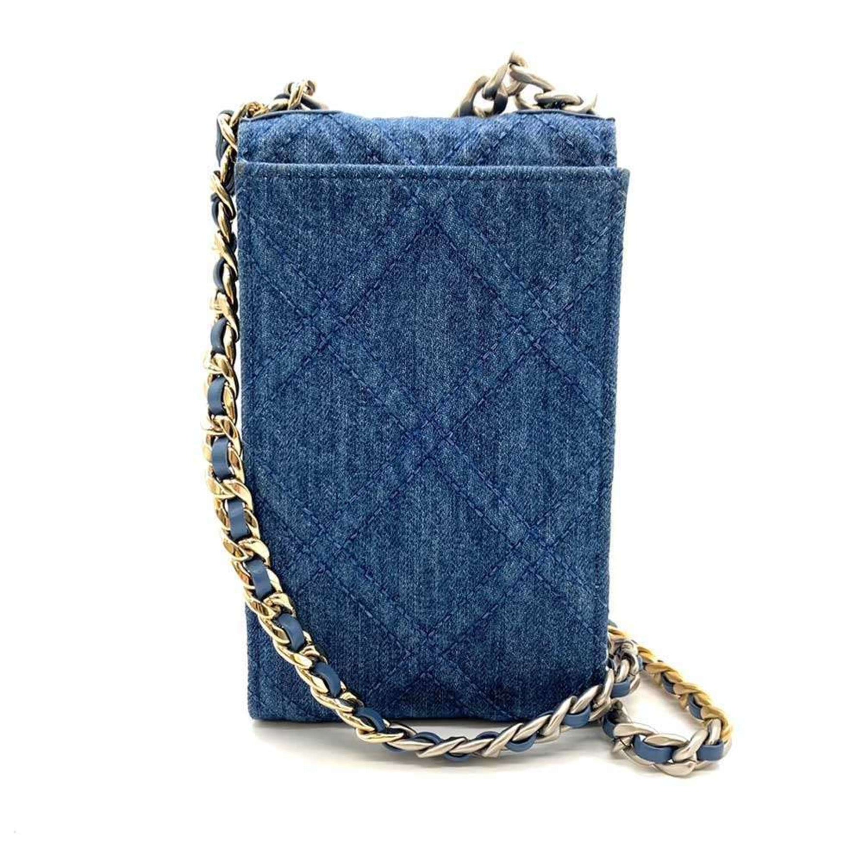 Chanel Bag 19 Chain Shoulder x Pochette Smartphone Pouch Crossbody Denim Canvas
