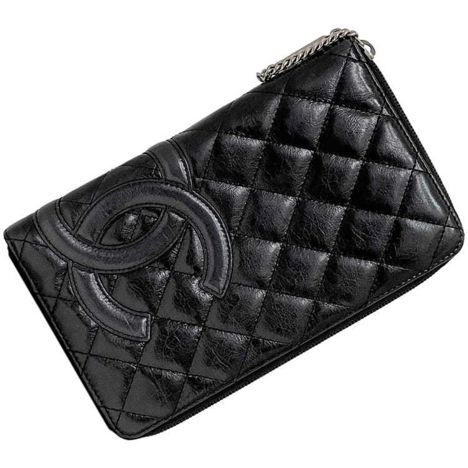 Chanel Round Long Wallet Cambon Organizer Leather 1 Processing Coco Mark Quilting Women Men's Items