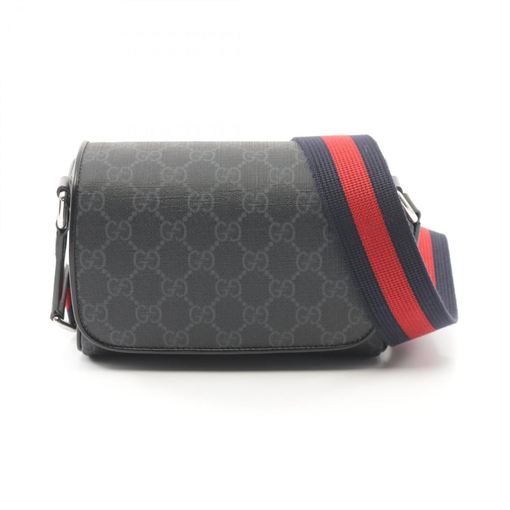 Gucci GG Supreme Super Shoulder Bag, Coated Canvas, Leather, Gray, Black