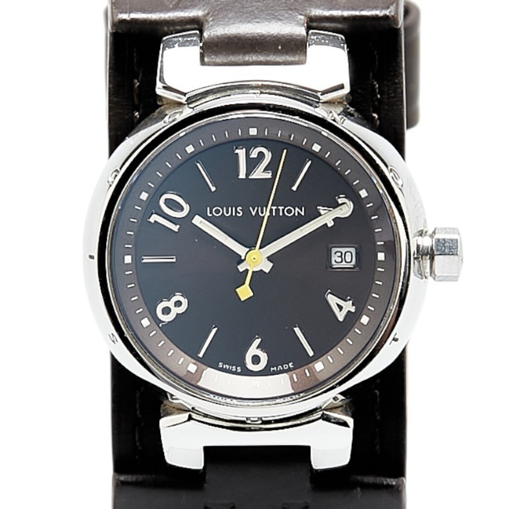 Louis Vuitton Tambour Watch Quartz Brown Dial Stainless Steel Leather