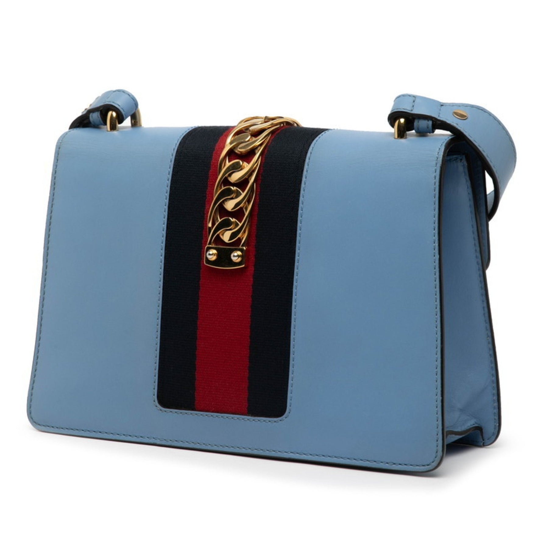 Gucci Sylvie Shoulder Bag Light Blue Leather