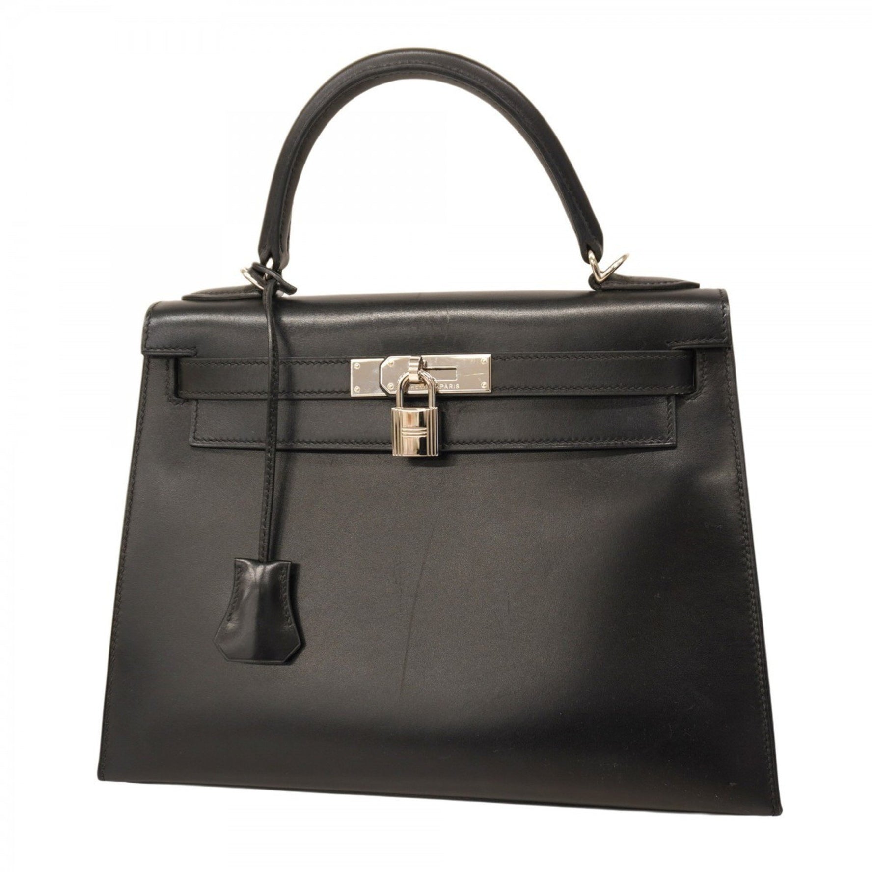 Hermes Hermès Kelly 28 Handbag, Box Calf Leather, Black, □I Stamp, Women's, P1348772