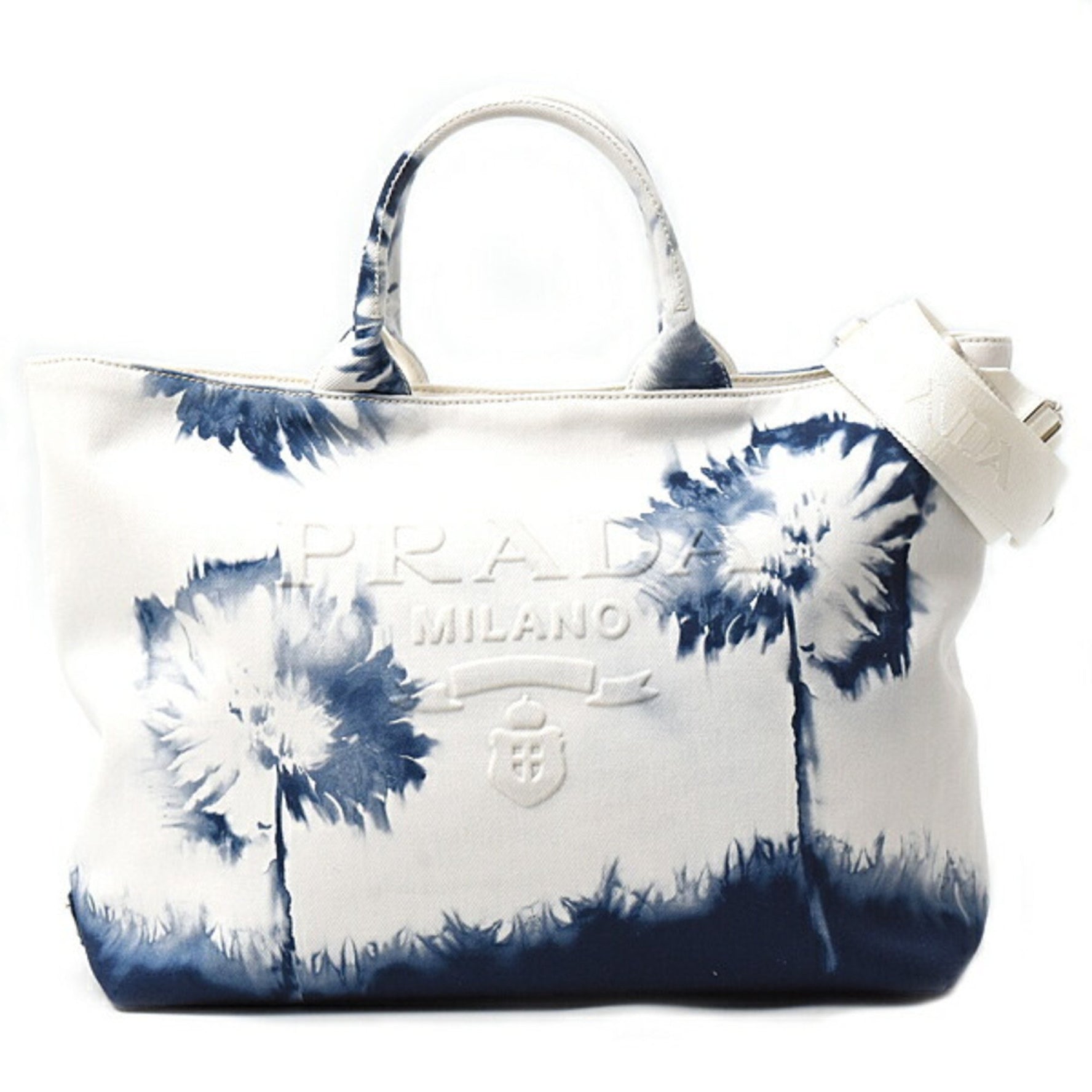 Prada Tote Bag/Shoulder Bag in White and Blue Canvas
