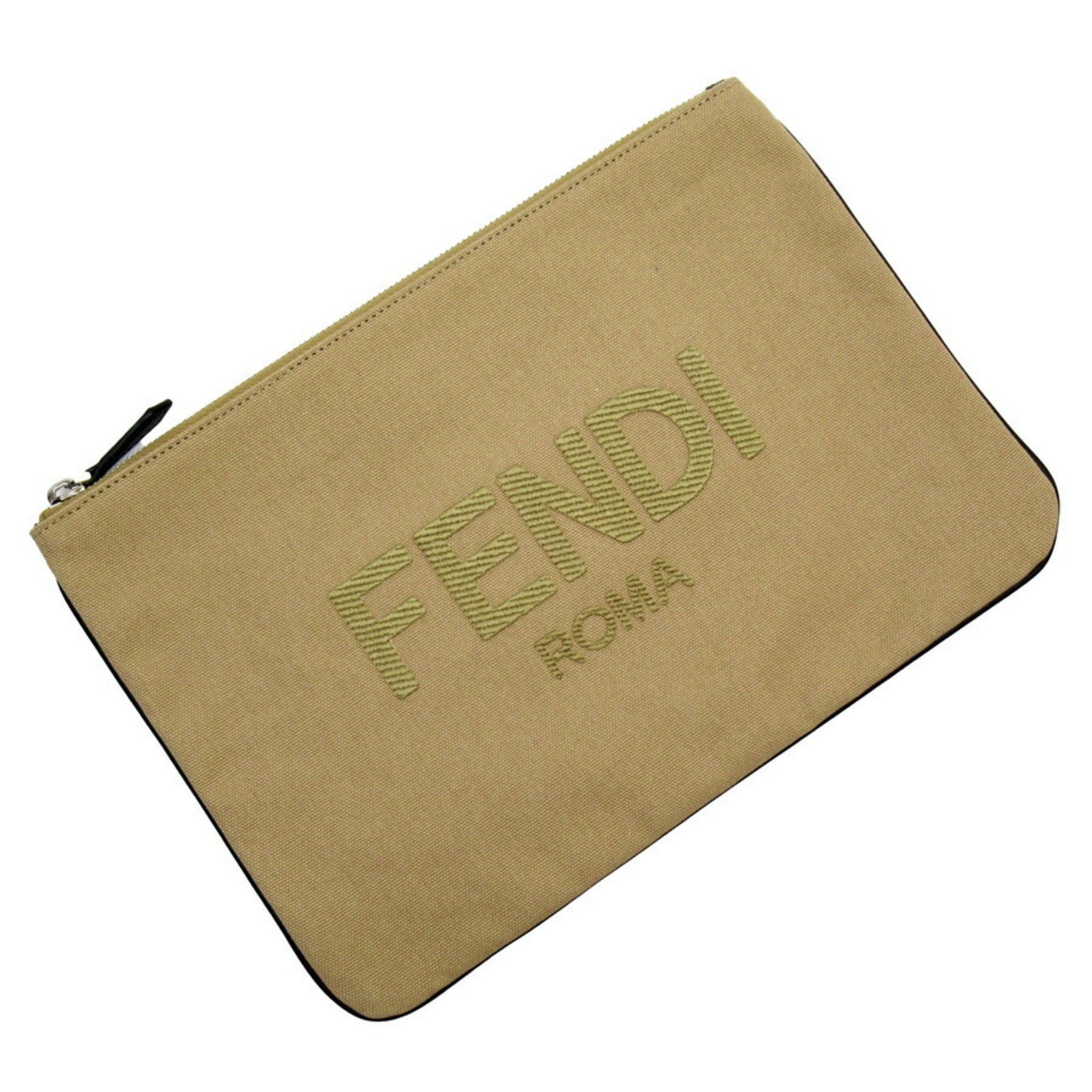 Fendi clutch bag beige black canvas leather