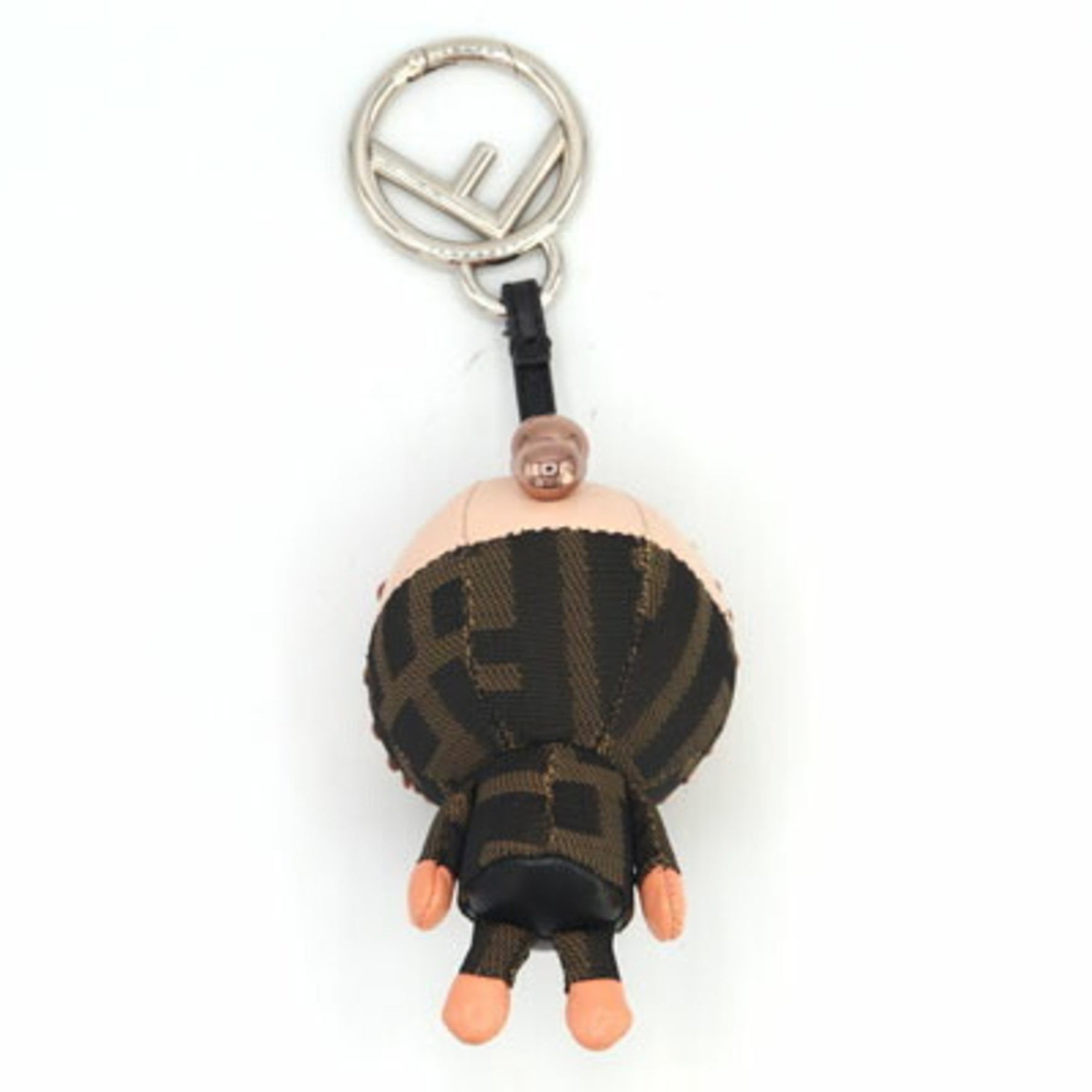 Fendi Zucca Space Monkey Bag Charm Khaki Pink Canvas Leather Keychain Key Ring
