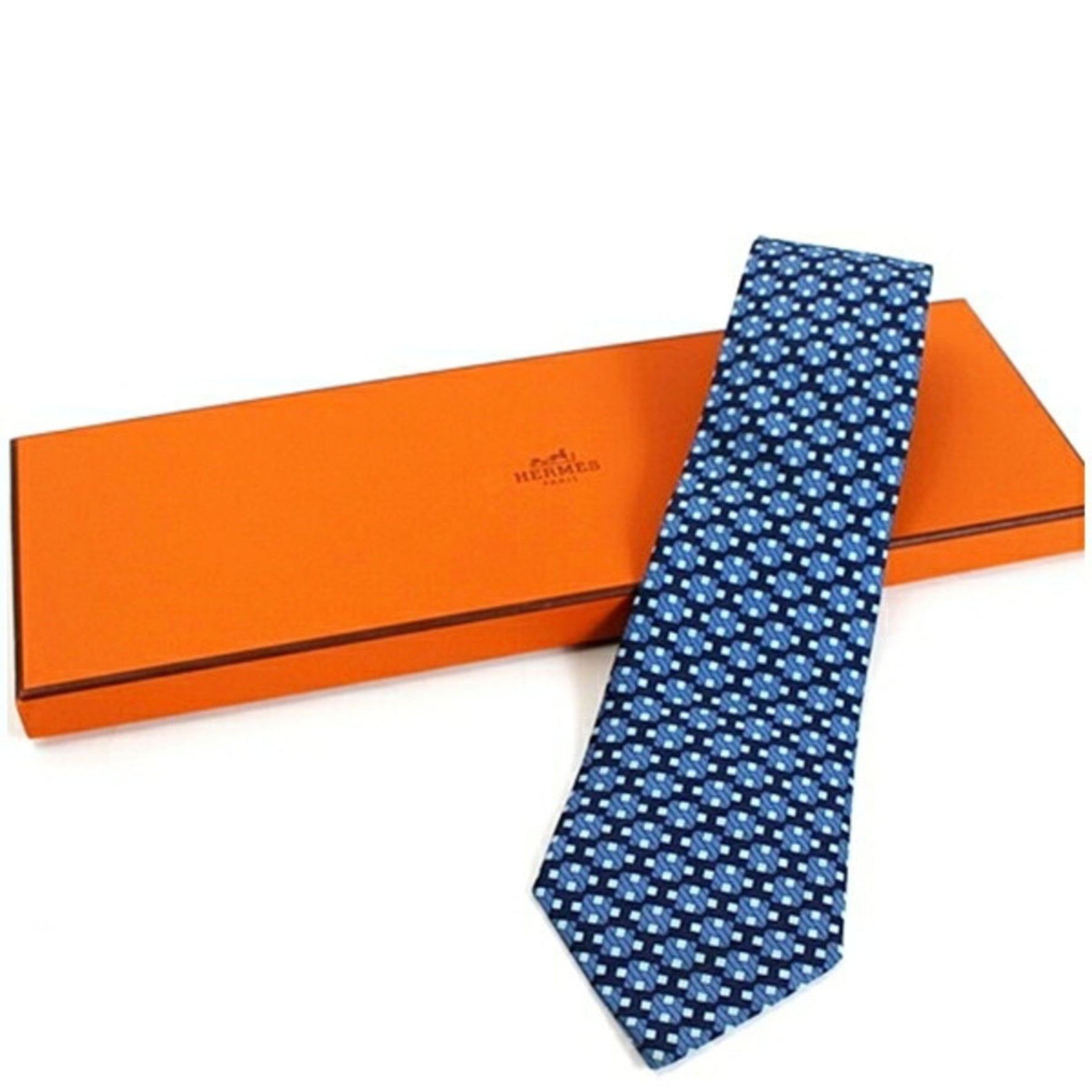 Hermes Silk Necktie Geometric Pattern H Men's