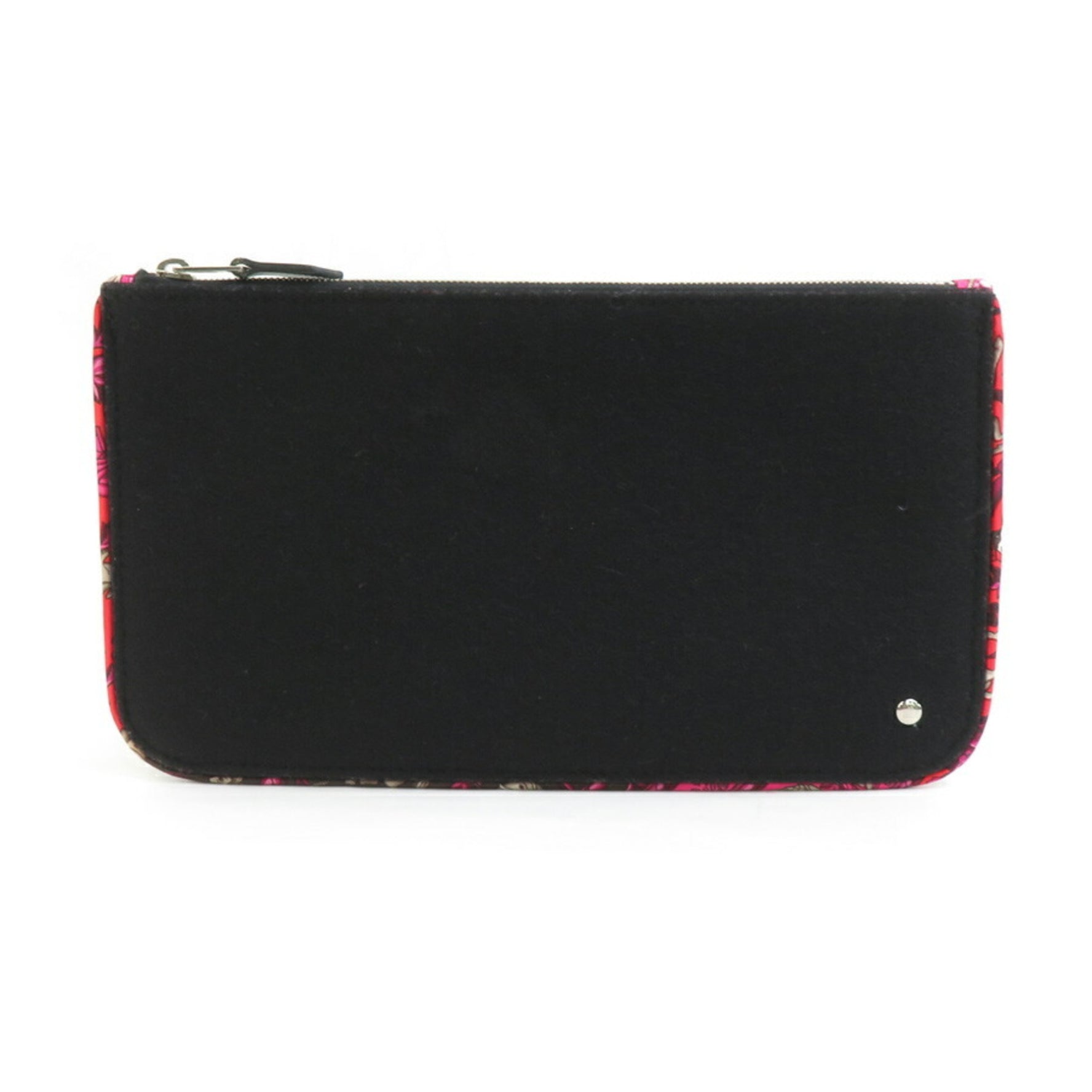 Hermes Silkin Felt Silk Pouch Black Red Multicolor