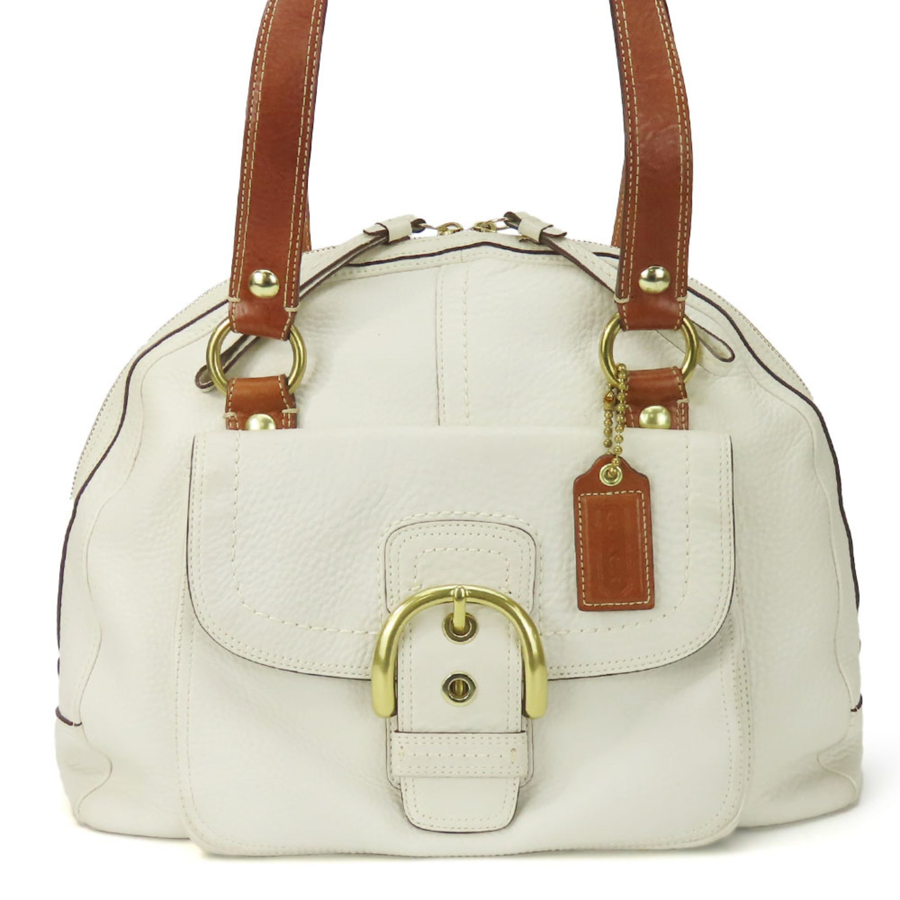Coach Tote Bag Leather White Brown