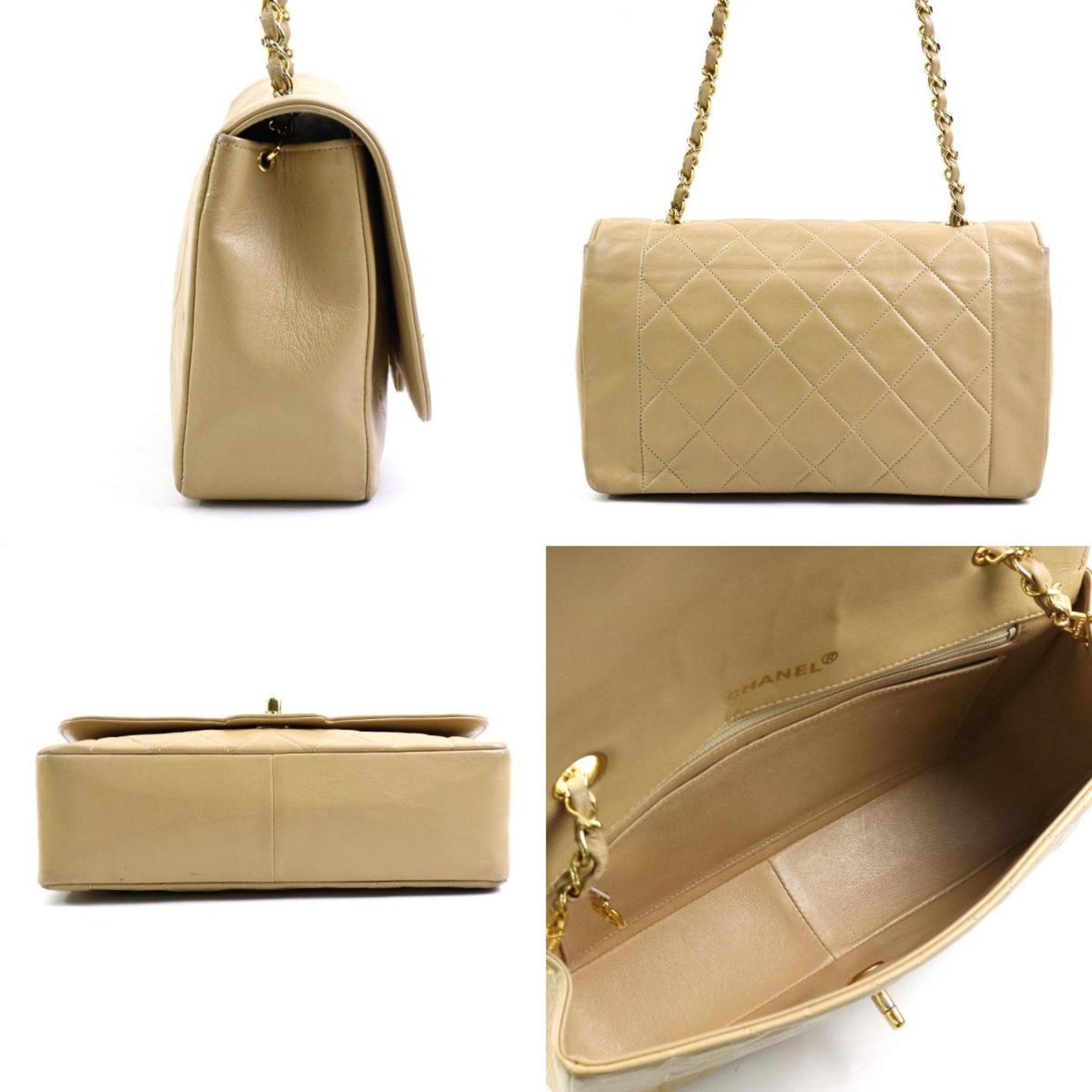 CHANEL Shoulder Bag Matelasse Leather/Metal Beige/Gold