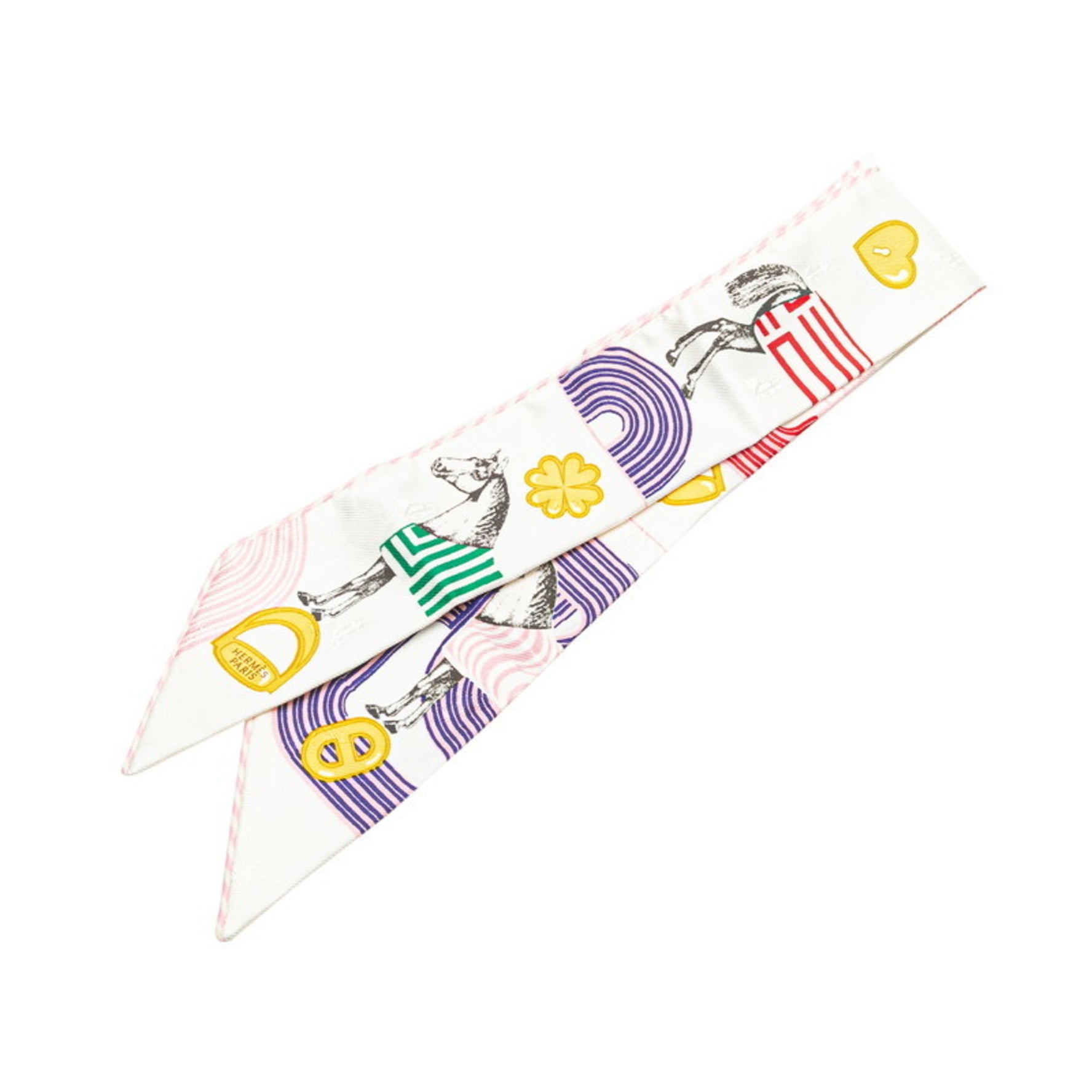 Hermes Twilly Garde Robe Pop Scarf Muffler White Multicolor Silk